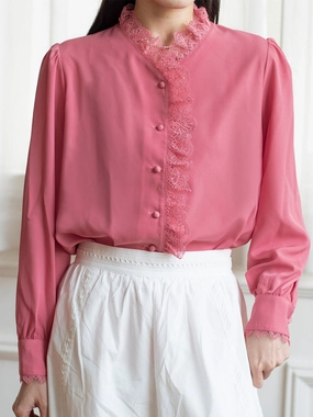 Conscious Fashion UniversalFit Hanna Puff Sleeve Pink Lace Blouse