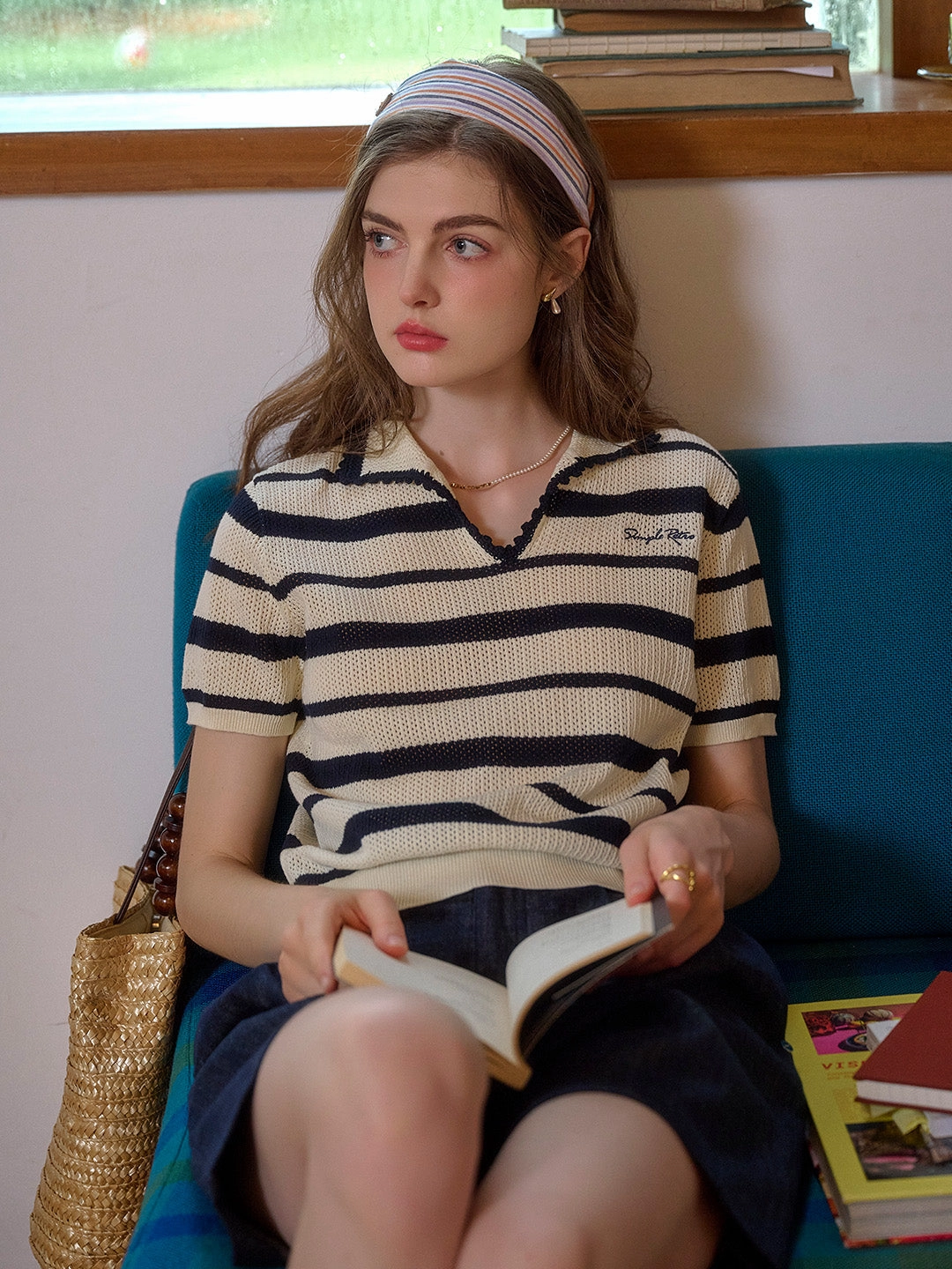 ZeroRestrictionMobility FrictionResistant Eva V-Neck SR Logo Stripe 100% Cotton Top