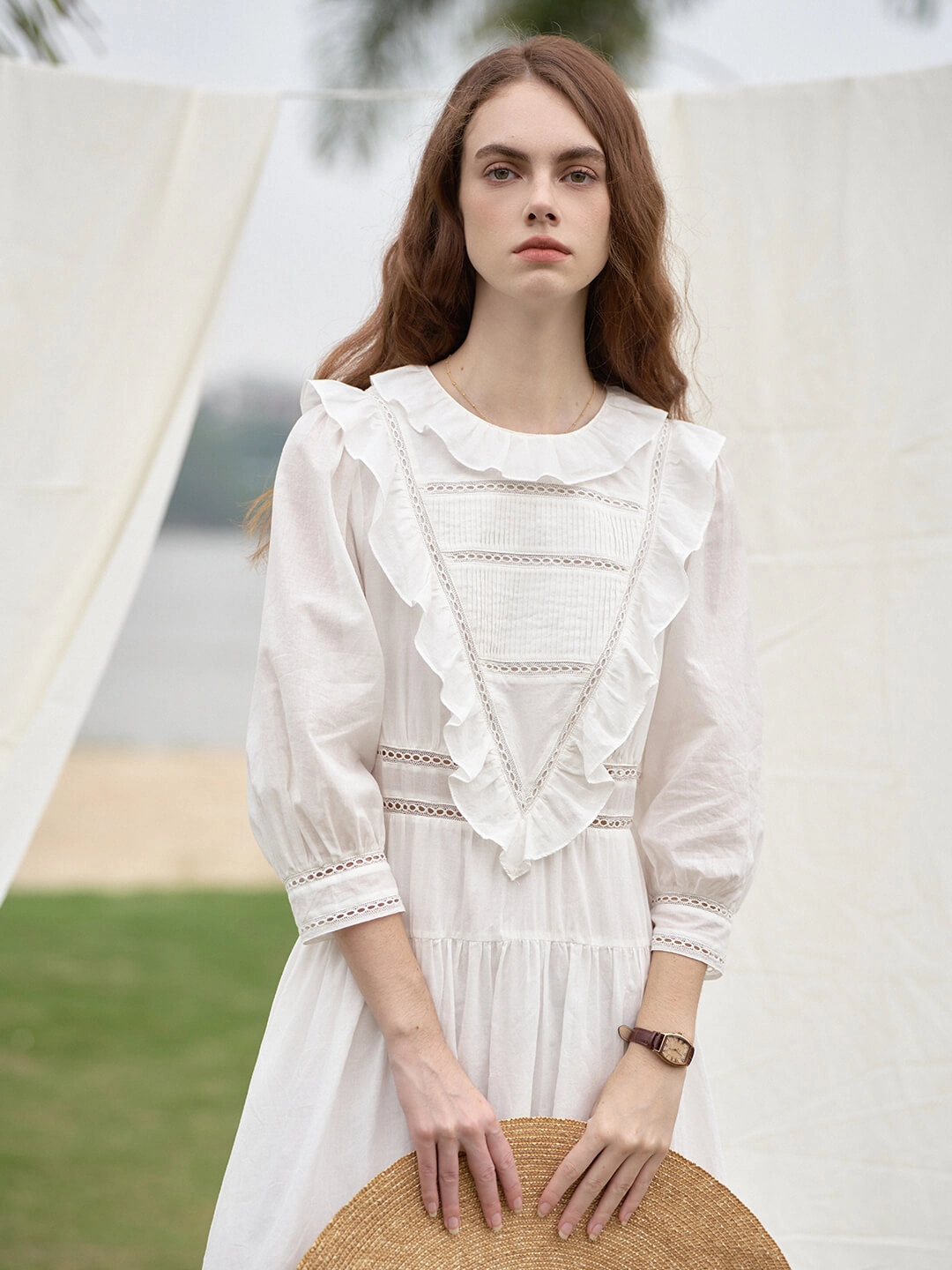 Reinforced Stitching ??Final Sale??Lucille Victorian Long Sleeve White Dress