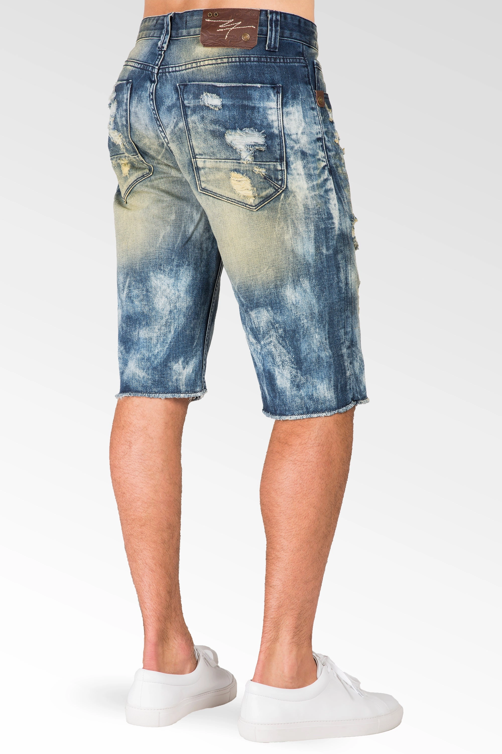 EasyAdjustStraps Activewear Relaxed Premium Denim 13" Cut Off 5 Pocket Shorts Tainted Destroyed & Mended