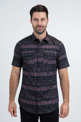 Mens Performance Classic Fit Short Sleeve Black Shirt Classic Fit Abrasion Resistant Edges