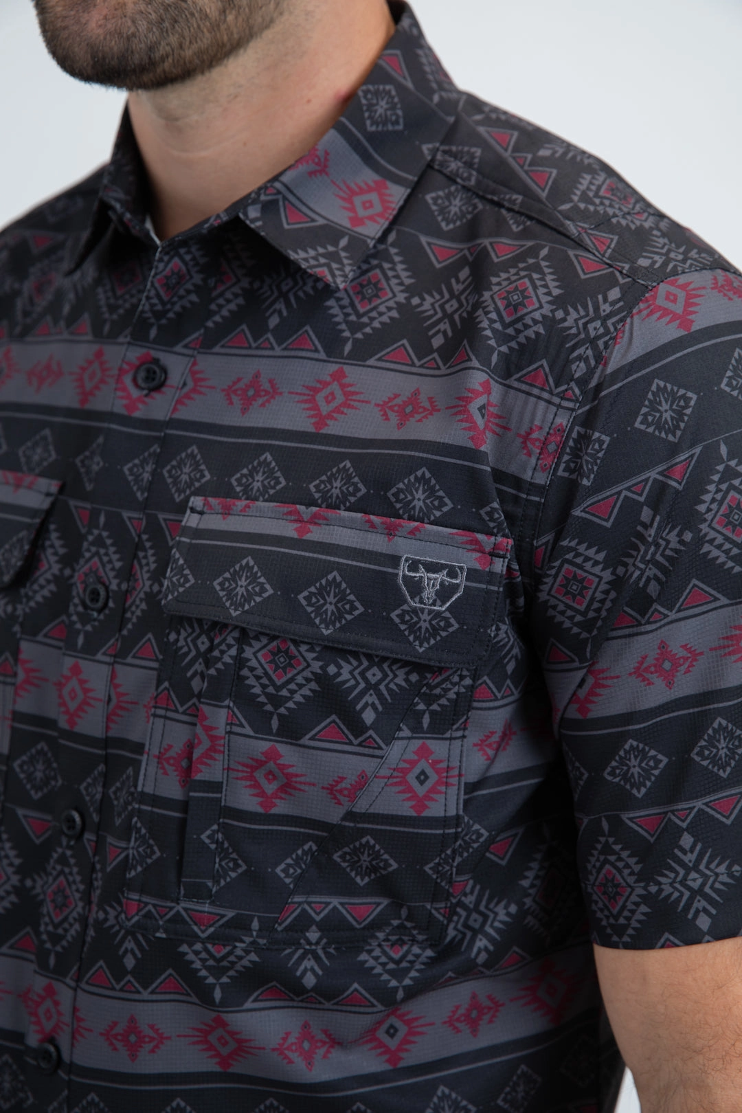 Functional Pocket Mens Performance Classic Fit Short Sleeve Black Shirt