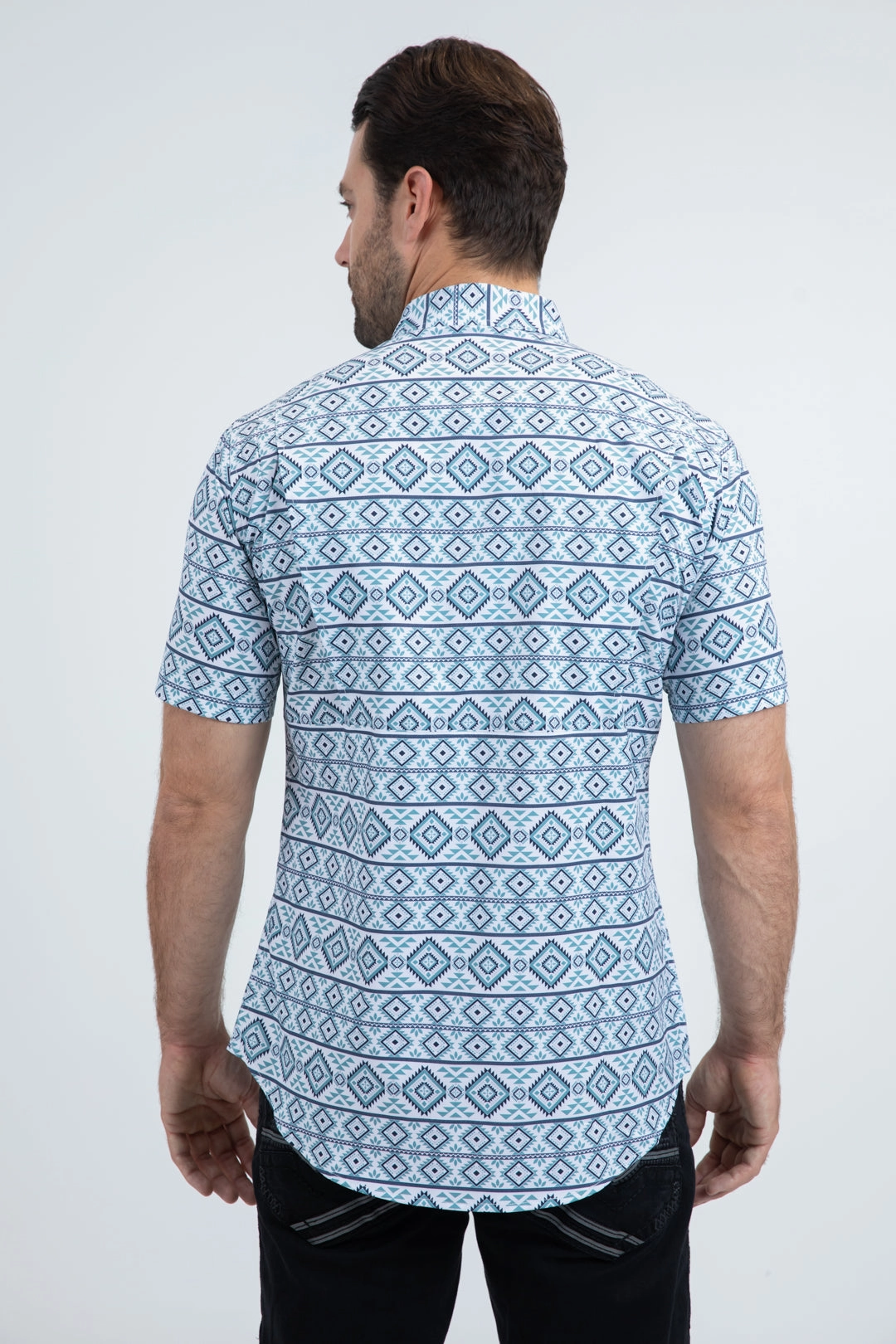 Embroidered Logo Active Lifestyle Men's Performance Western Short Sleeve White Shirt