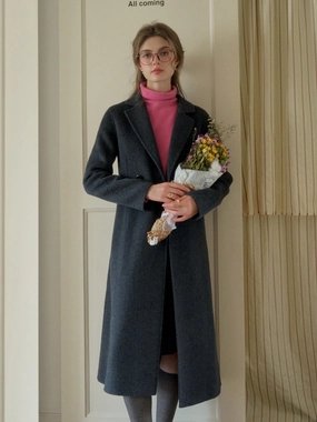 Vacation Mood Tressa Notched Lapel A-Line Double-Breasted Button Wool Coat