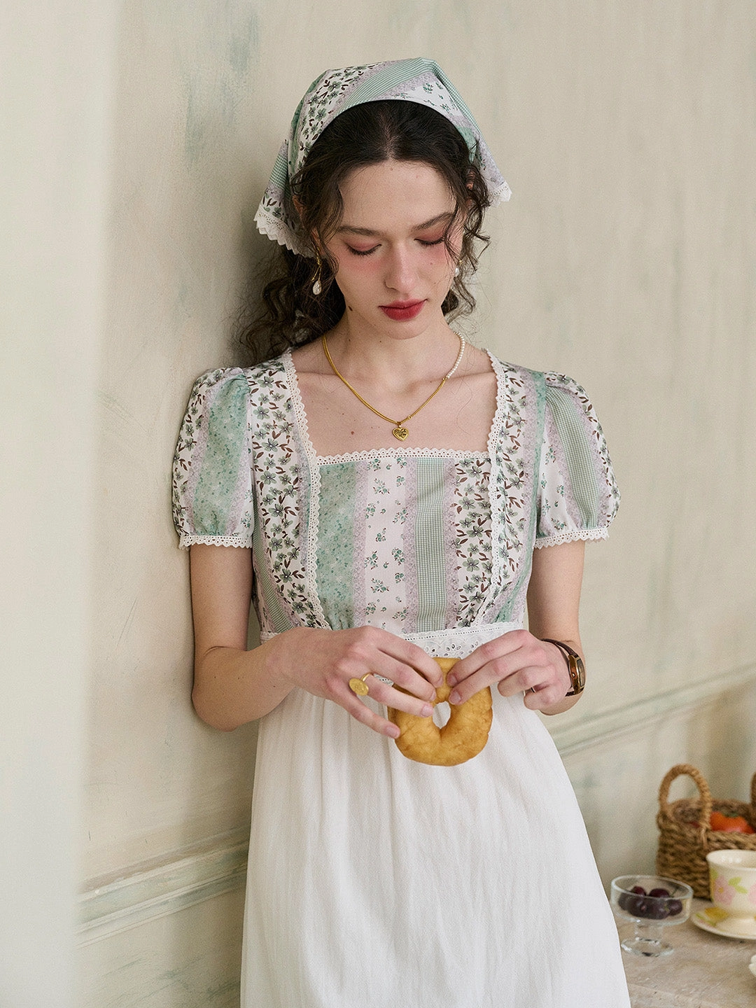 ??Final Sale??Bria Square Collar Contrasting Trimmed Floral Pleated Dress Party Guest Sporty Dress