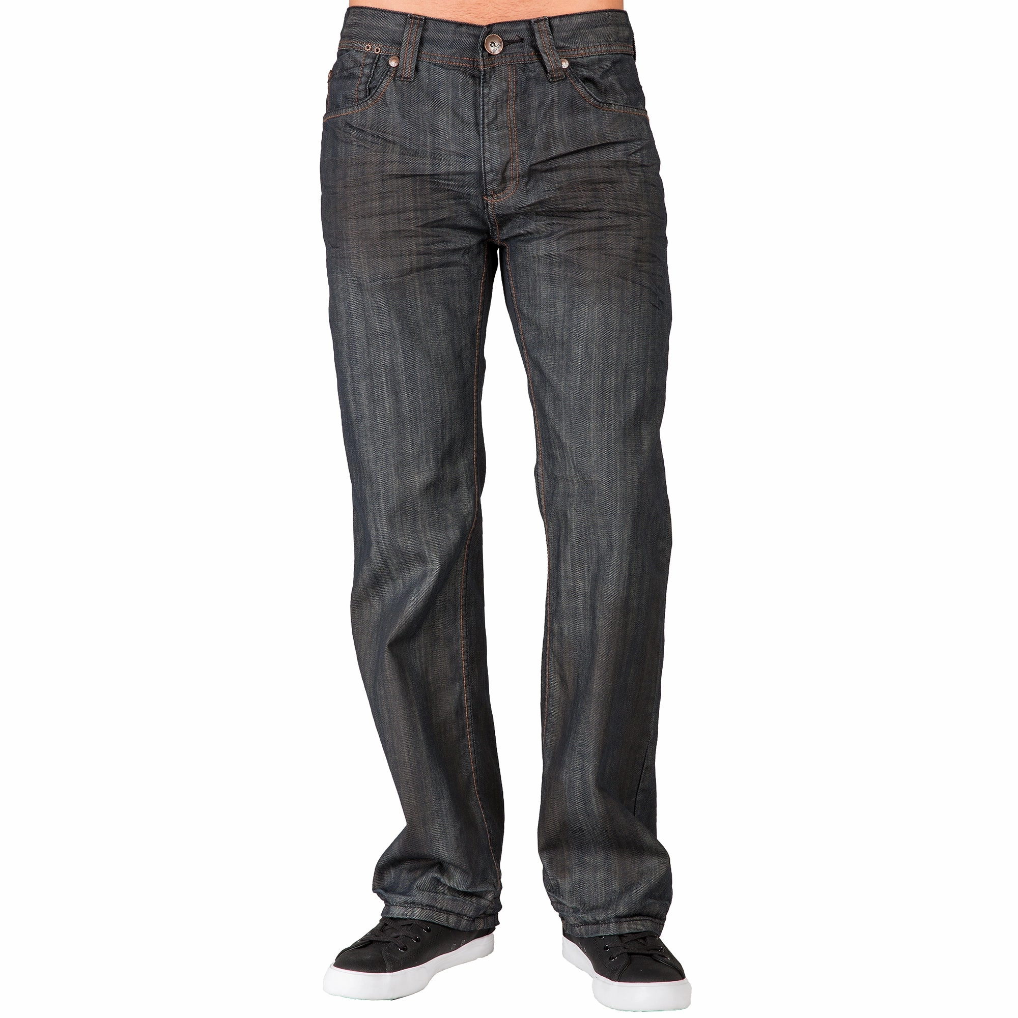 Midrise Relaxed Bootcut Dark Premium Denim 5 pocket Jeans Oil Stain Coating & Whiskering Versatile Fashion Metro Mode