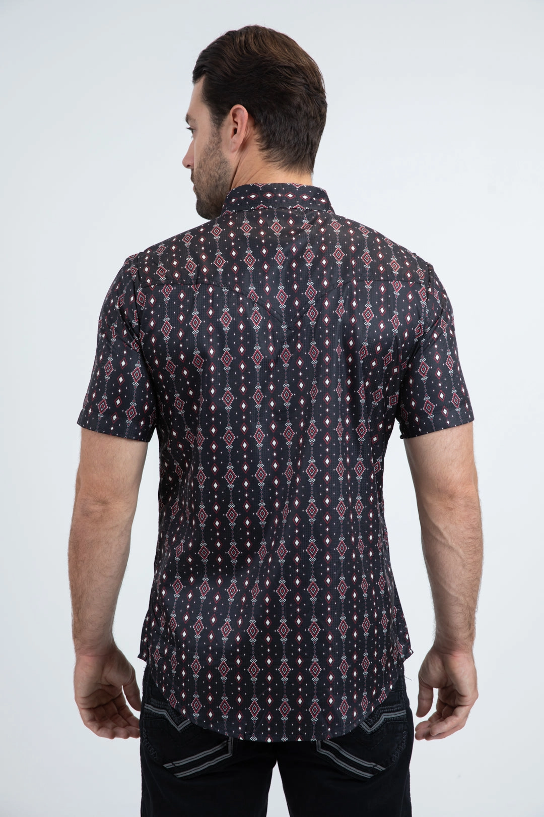 Affordable Fashion Weekend Outfit Men's Performance Western Short Sleeve Black Shirt