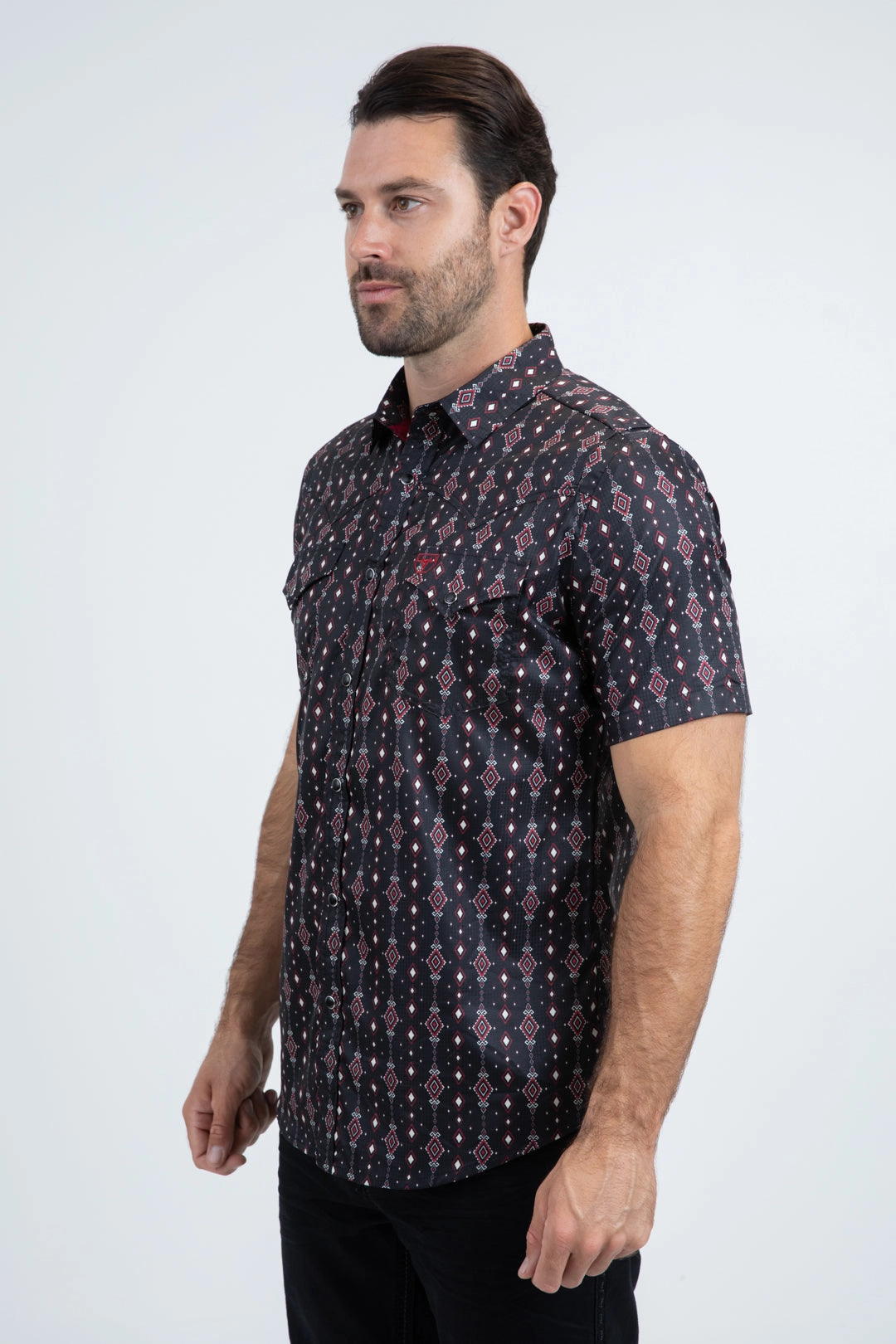 Nautical Look Anti Pilling Surface Men's Performance Western Short Sleeve Black Shirt