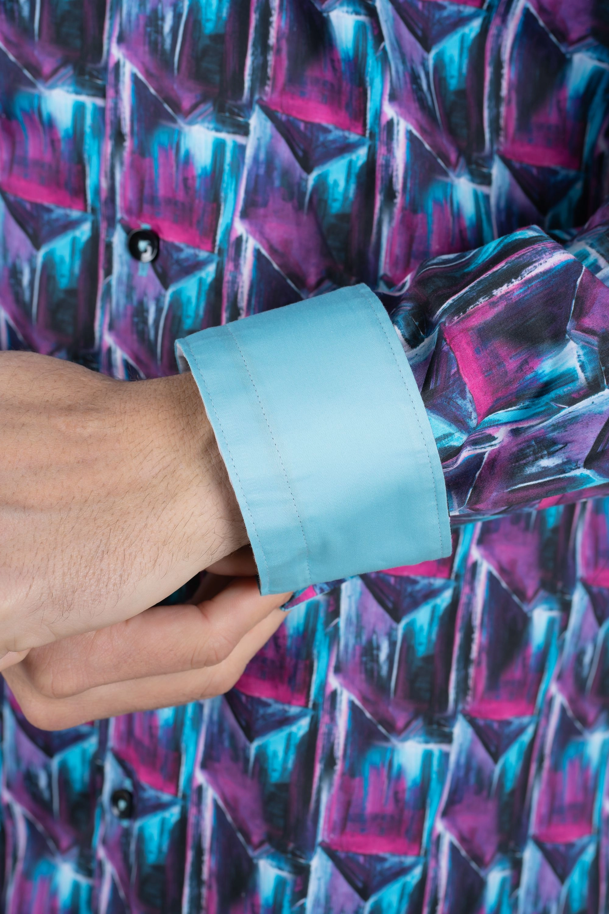 Purple Rings Print Satin Cotton/Spandex Long Sleeve Shirt Versatile Outfit