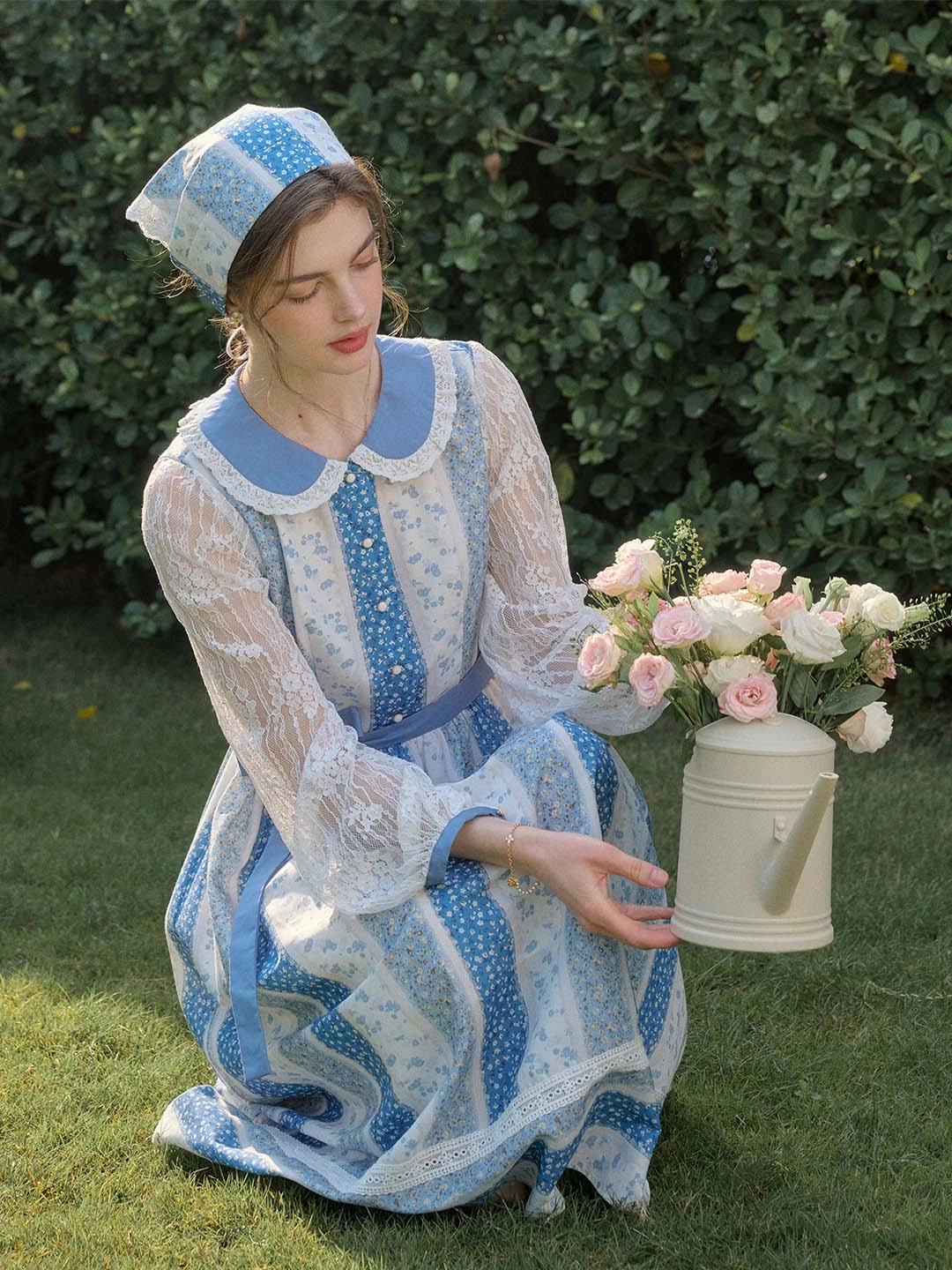 Camille Patchwork Doll Neck Printed Belted Long Dress MoistureControlClothing