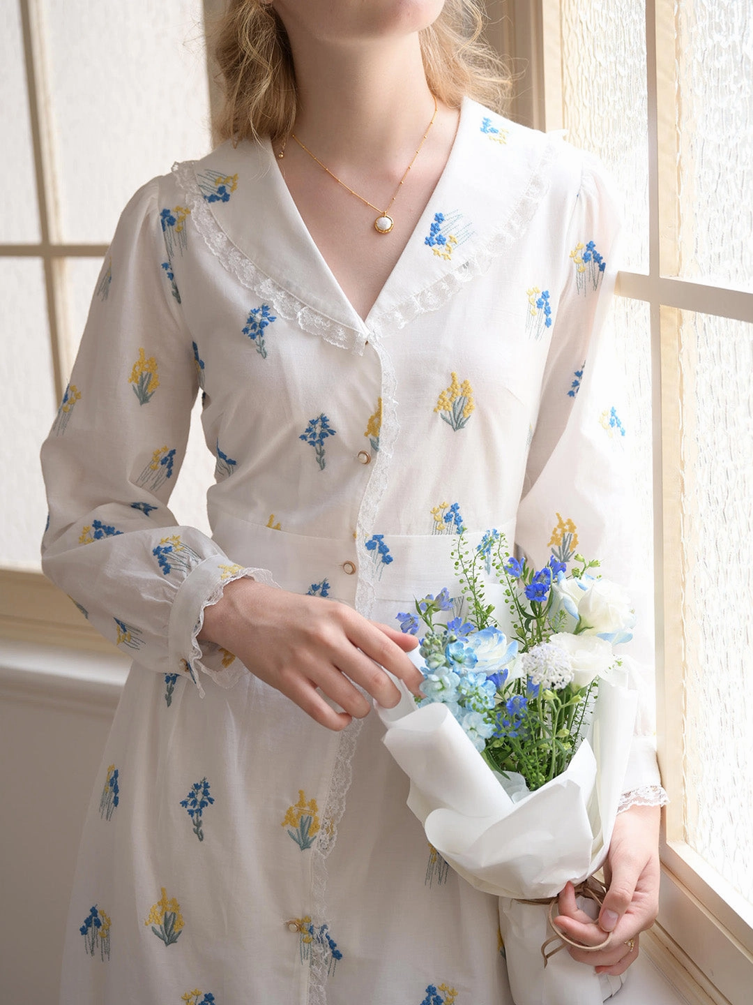 Bold Core Bio Glow ??Final Sale??Keyla Floral Embroidery V-Neck Cotton Dress