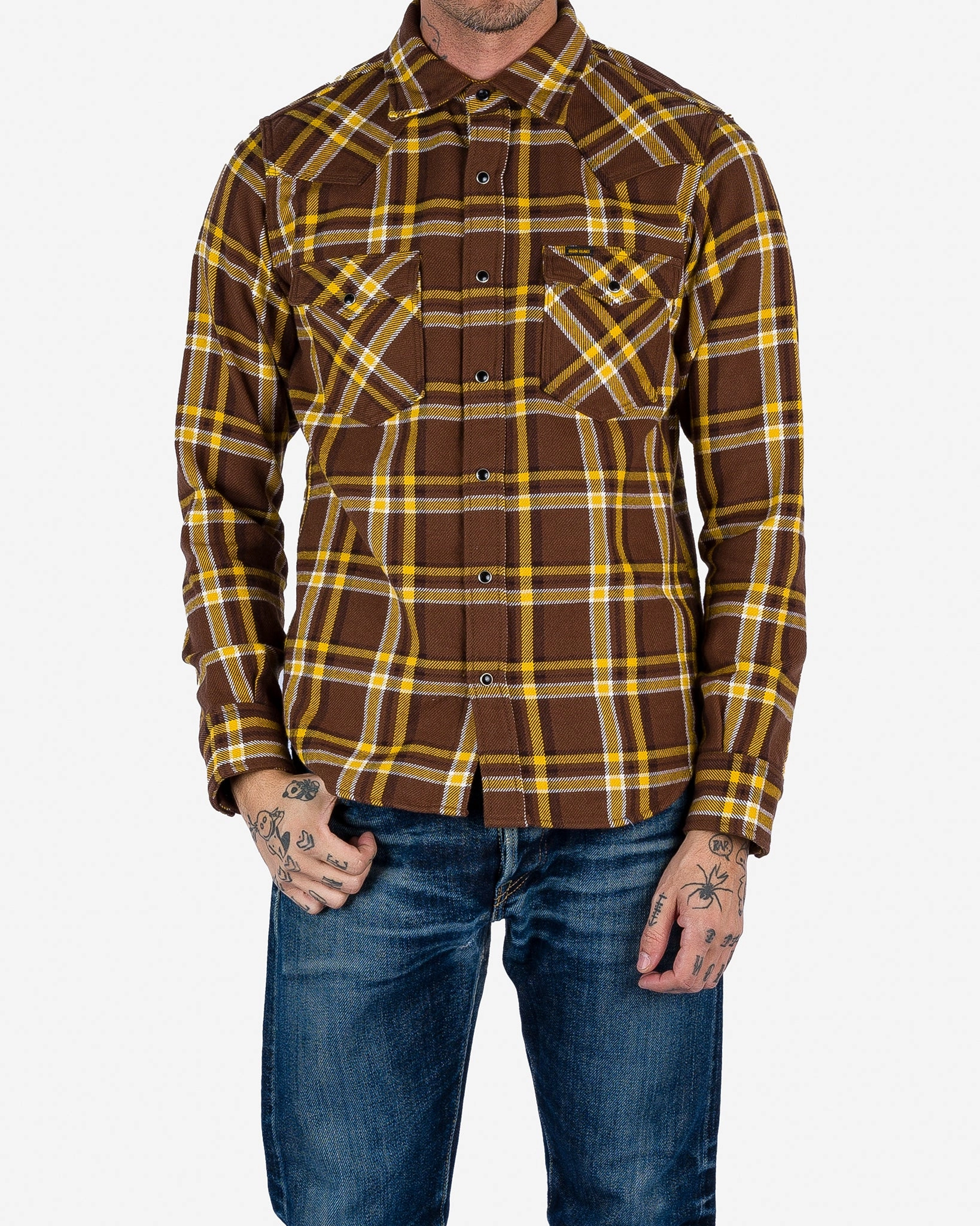 EcoFriendlyProduction Trendy Top Ultra Heavy Flannel Crazy Check Western Shirt - Brown