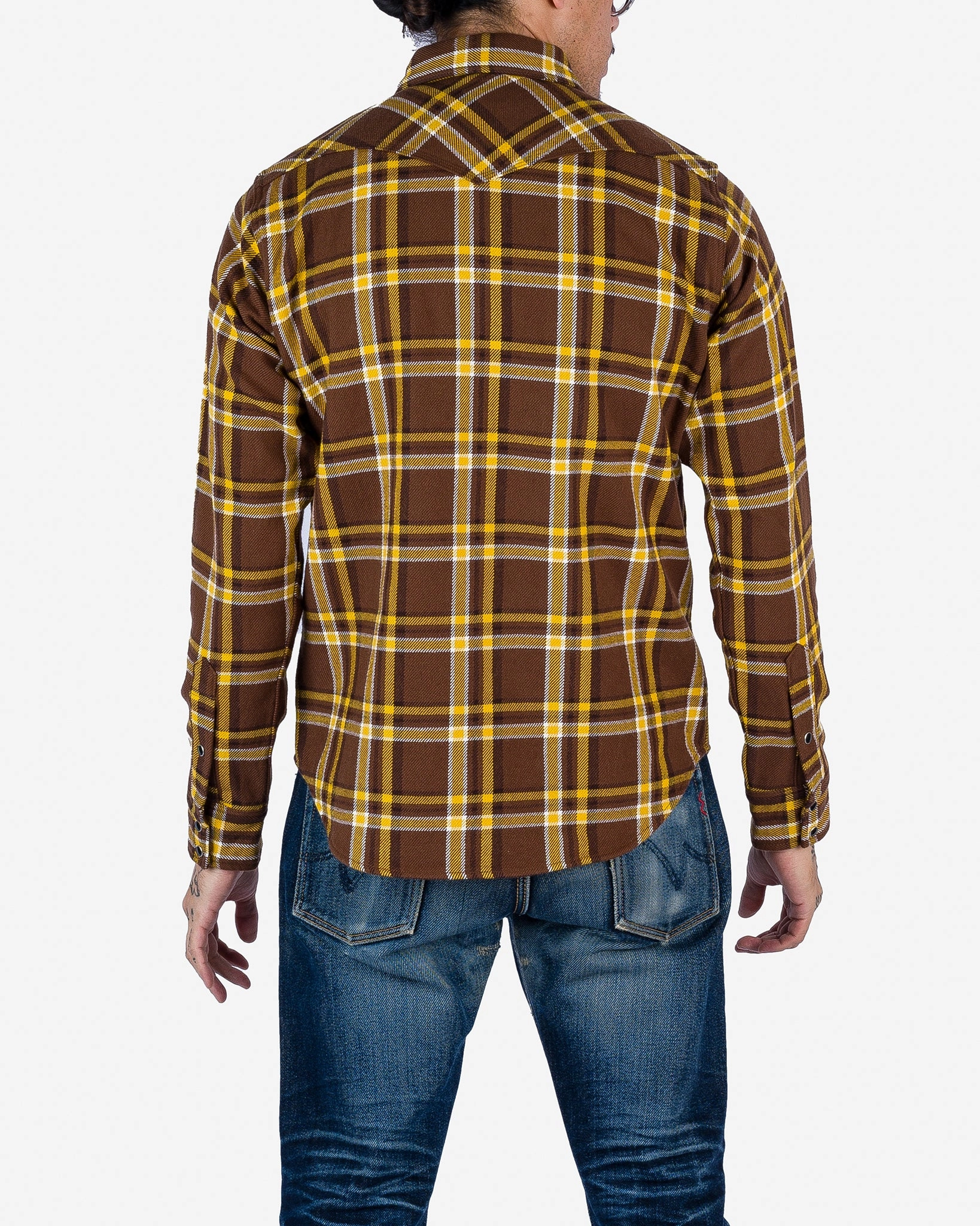 WaterRepellent Ultra Heavy Flannel Crazy Check Western Shirt - Brown