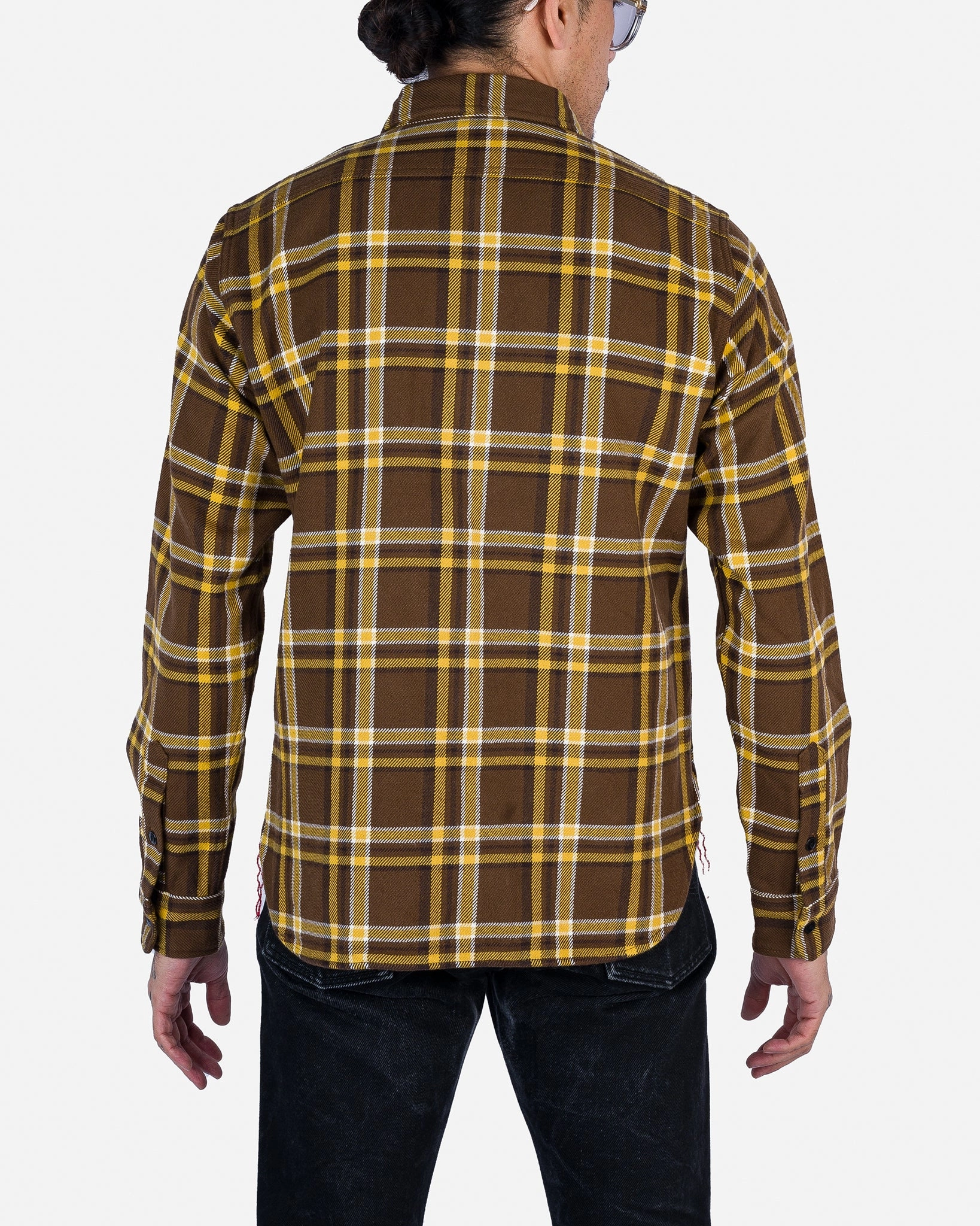 Cool Hooded Jacket Ultra Heavy Flannel Crazy Check Work Shirt - Brown