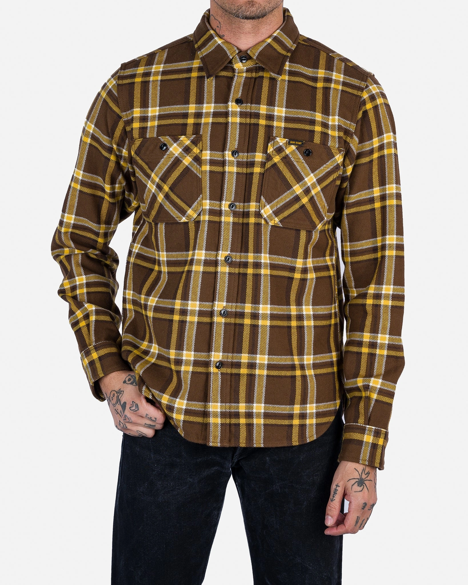 CompressionEnhanced Fit Smile Ease Ultra Heavy Flannel Crazy Check Work Shirt - Brown