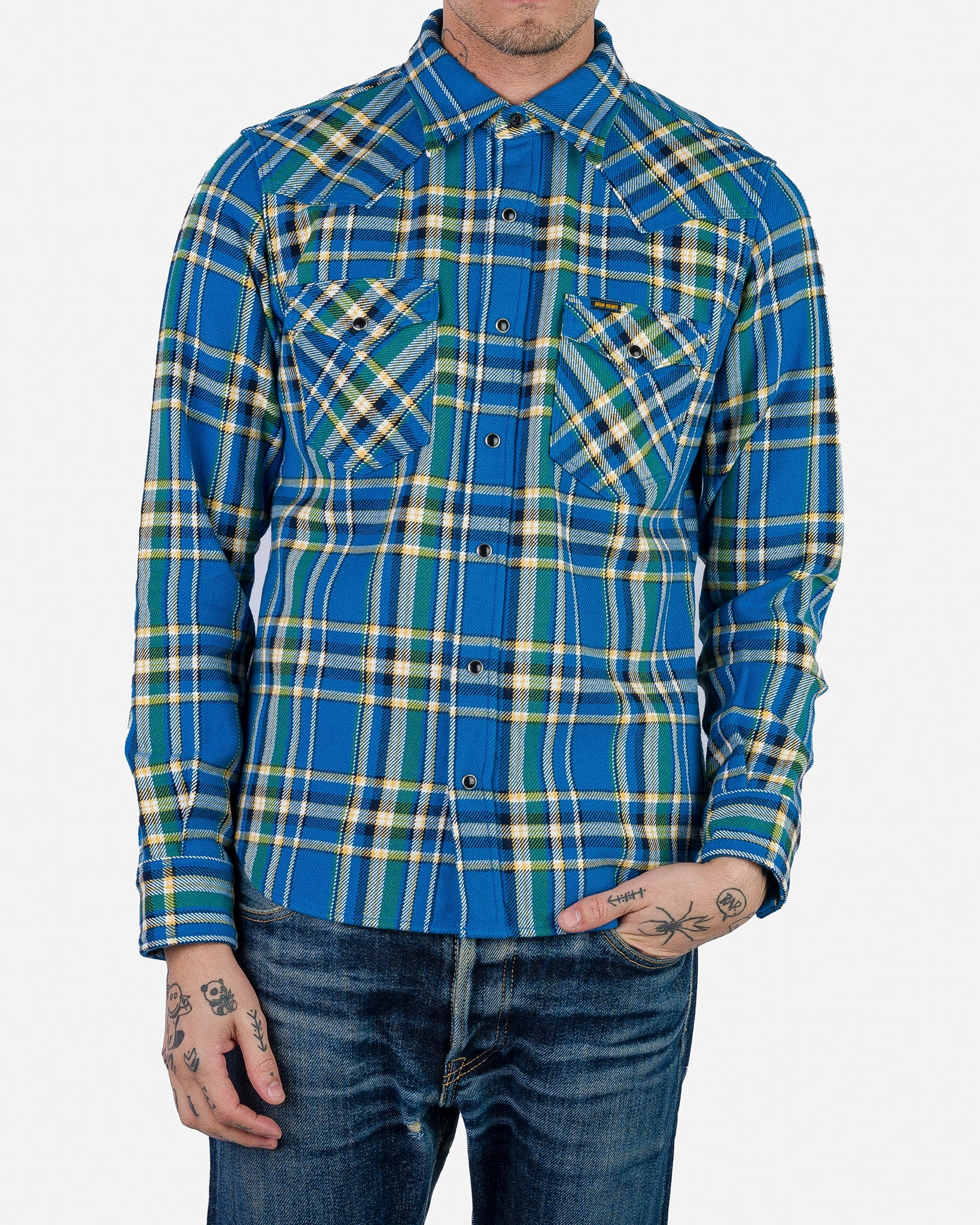 Ultra Heavy Flannel Tartan Check Western Shirt - Blue EasyAdjustStraps TearResistantMaterial