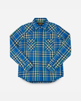Ultra Heavy Flannel Tartan Check Western Shirt - Blue Craft Edge