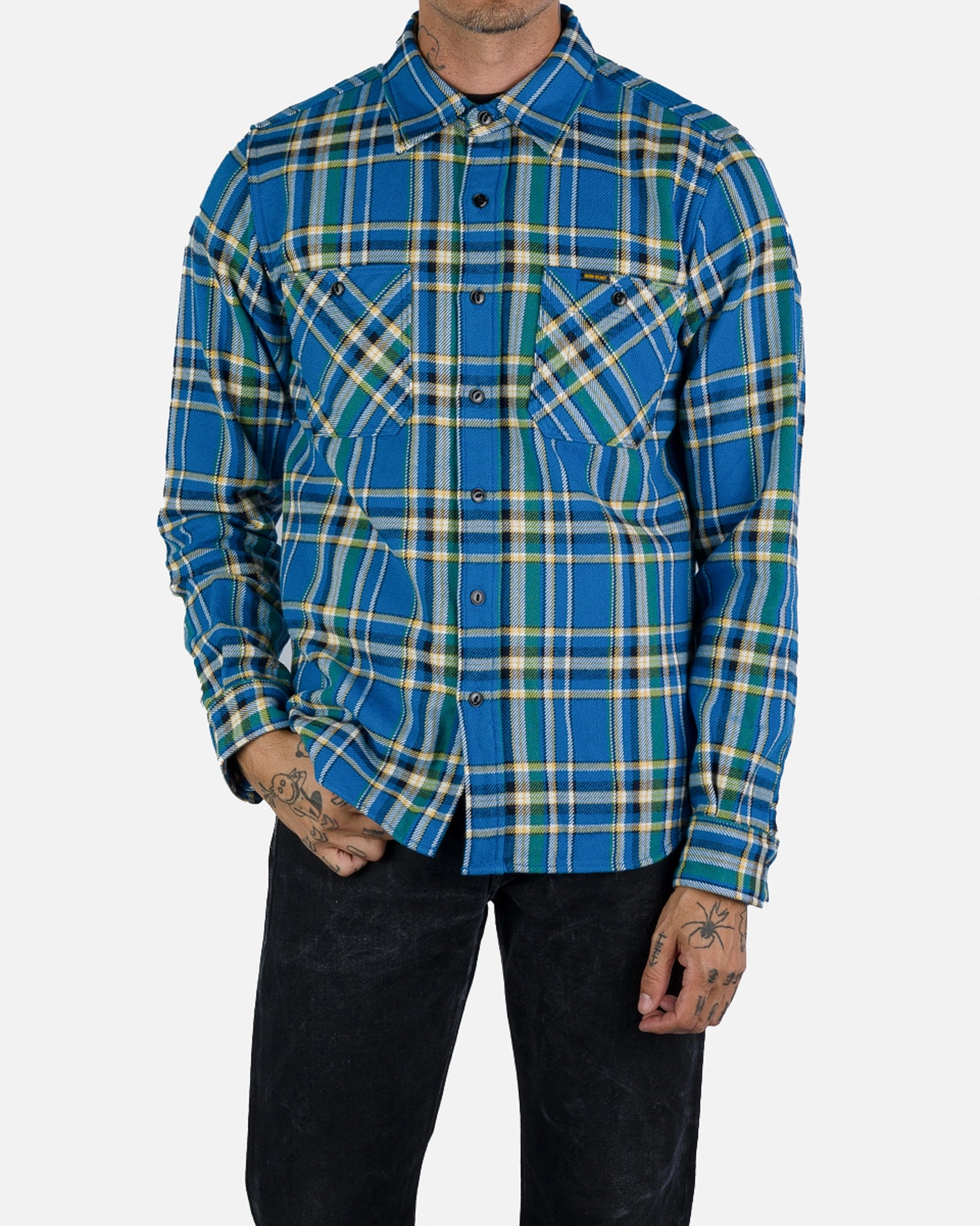 Polish Tone Casual dress Ultra Heavy Flannel Tartan Check Work Shirt - Blue