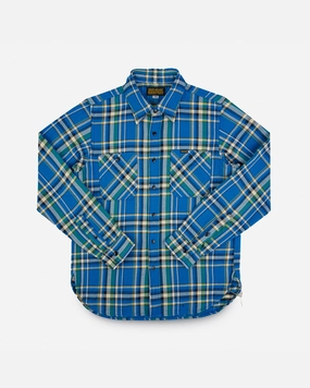 Ultra Heavy Flannel Tartan Check Work Shirt - Blue LightweightInsulation