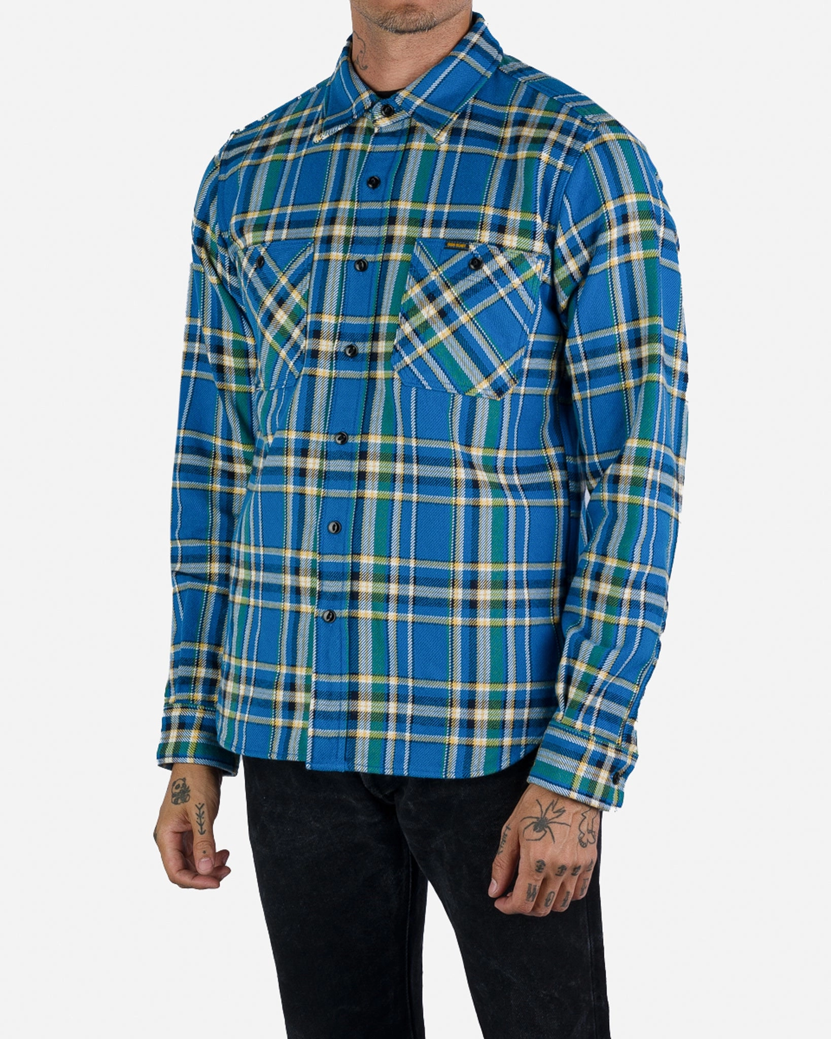 Ultra Heavy Flannel Tartan Check Work Shirt - Blue Sporty Joggers