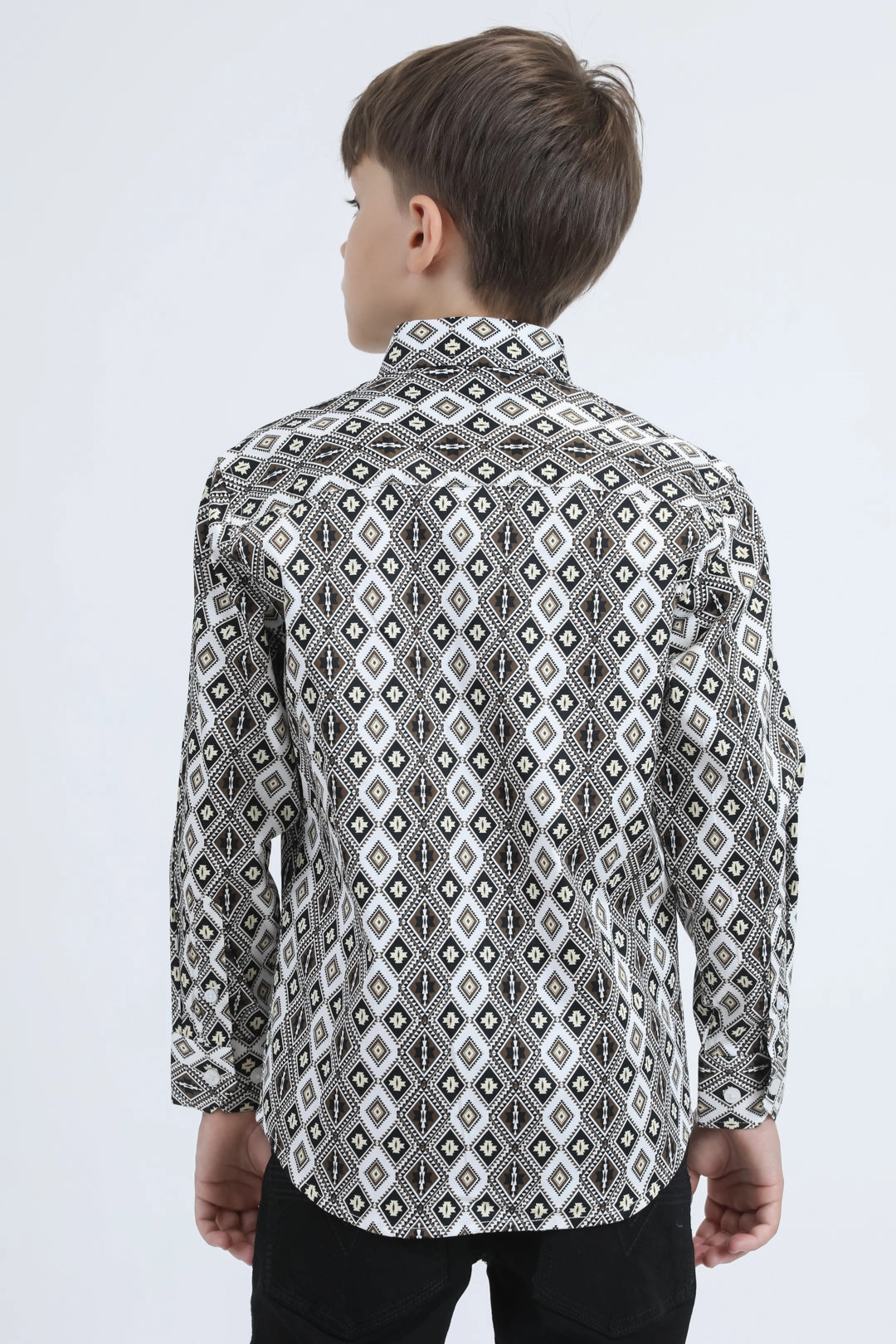 Fall Foliage Kid's Cotton Monogram Digital Print White Dress Shirt