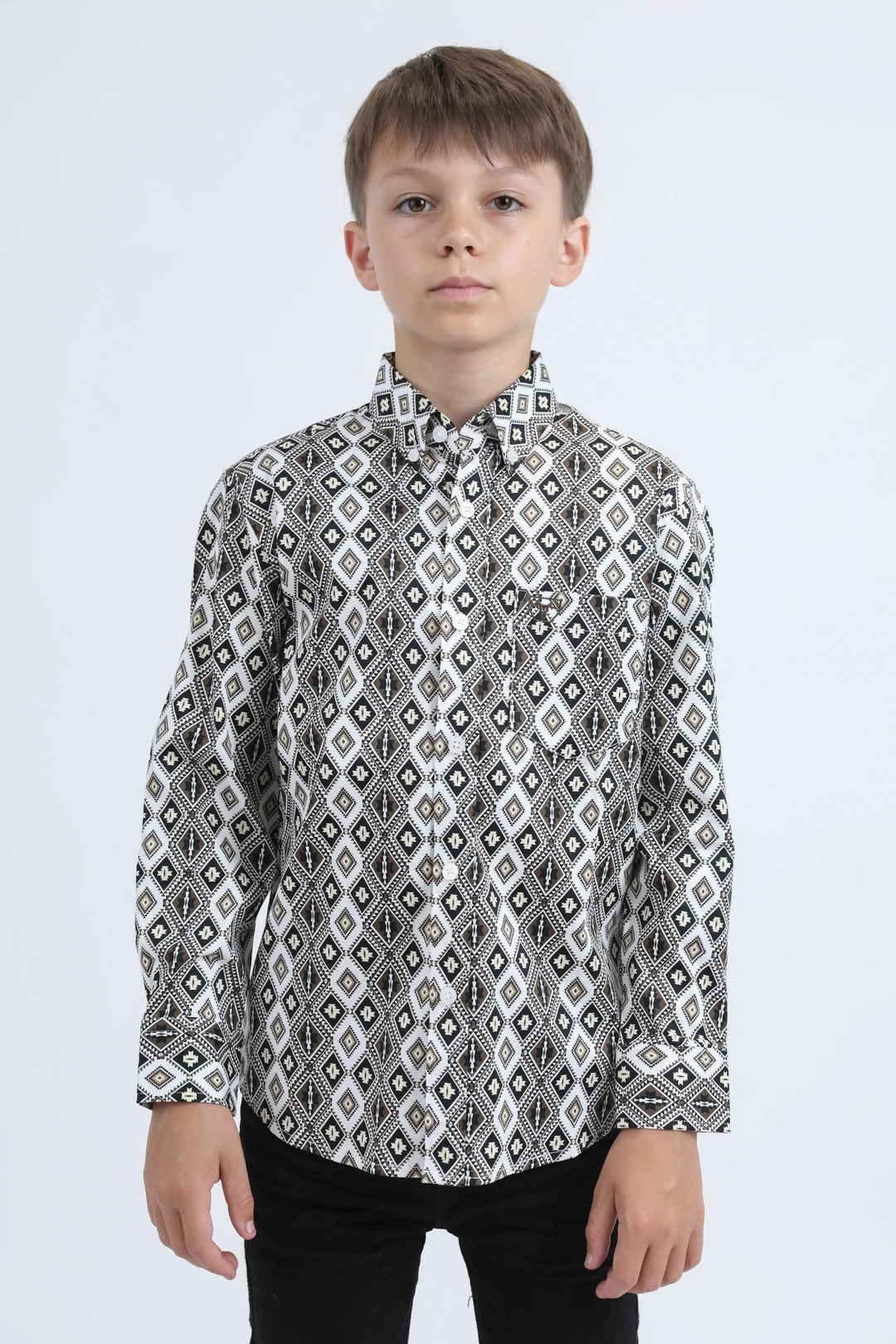 Kid's Cotton Monogram Digital Print White Dress Shirt Rugged Style Loose style