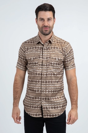 Men's Performance Western Short Sleeve Beige Shirt Trendy Daywear