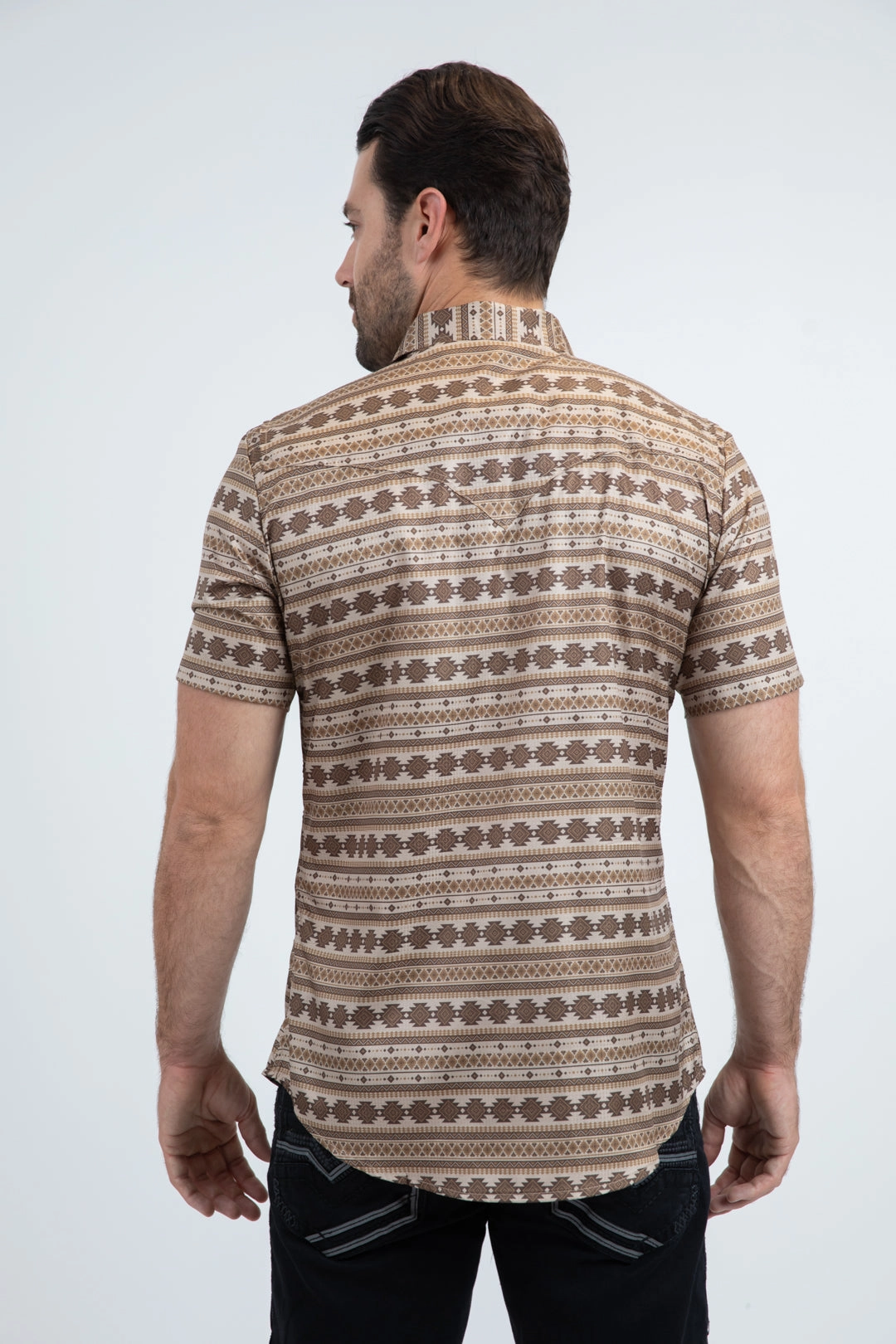 vacation wear Winter Retreat Men's Performance Western Short Sleeve Beige Shirt