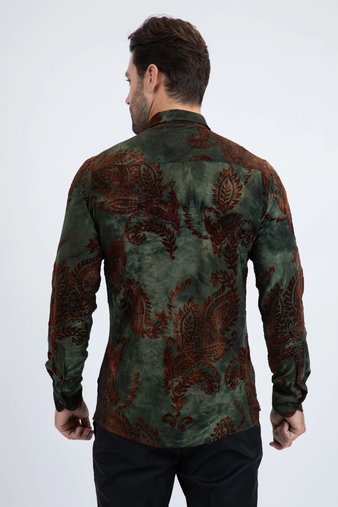 crew neck Breathable Comfort Unisex Jacquard Fabric Print Modern Fit Long Sleeve Green Shirt