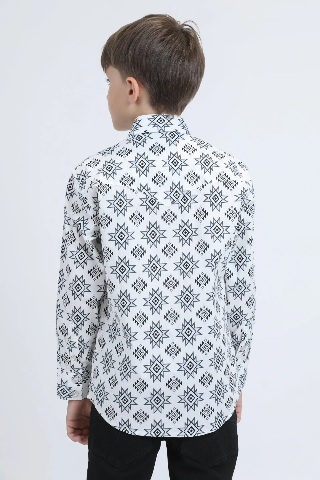 Perfect Wear Must-Have Item Kid's Western Modern Fit Cotton/Spandex Long Sleeve White Shirt with Snaps