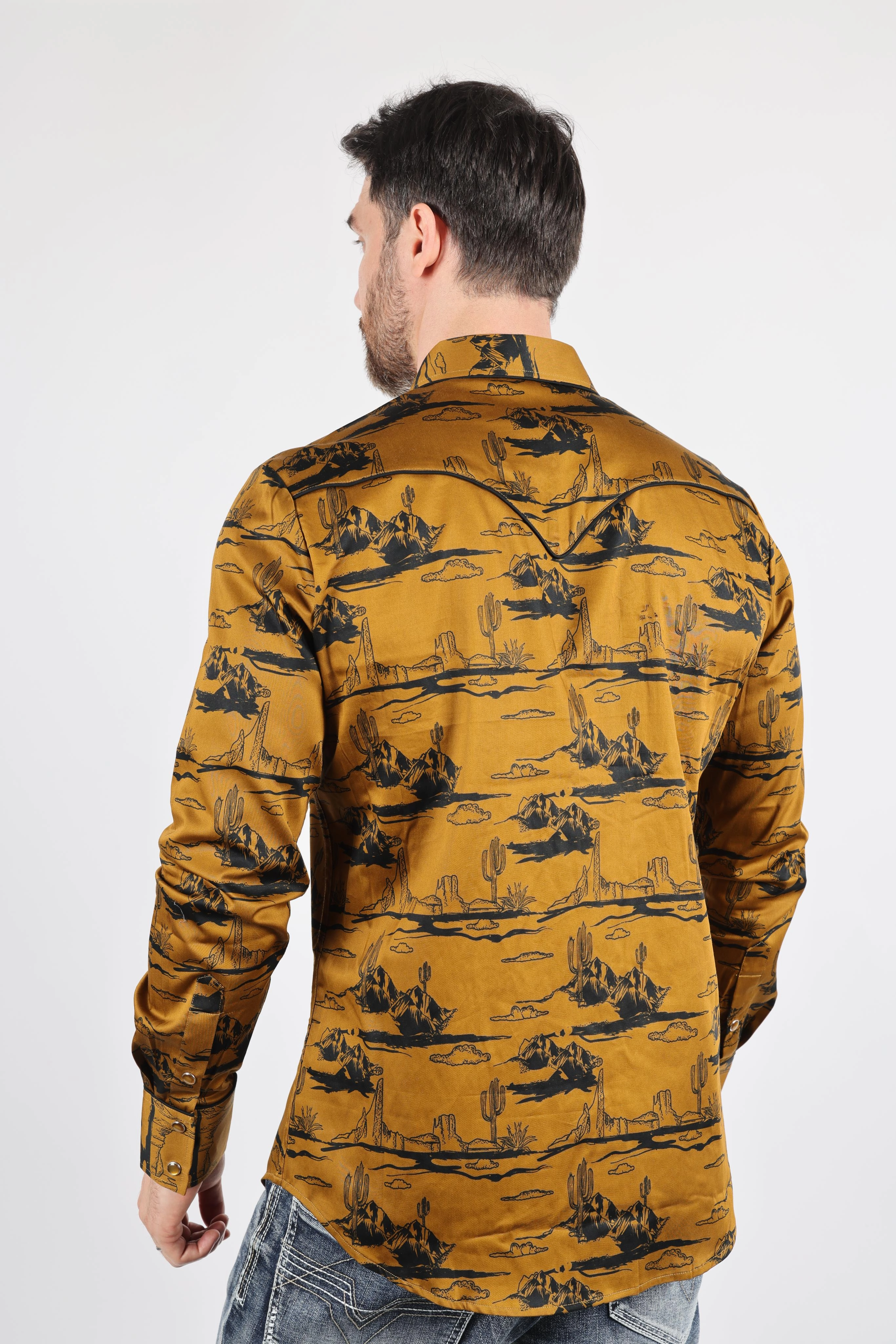 Perfect Wear Mens Modern Fit Cotton Stretch Piping Cactus Monogram Print Shirt