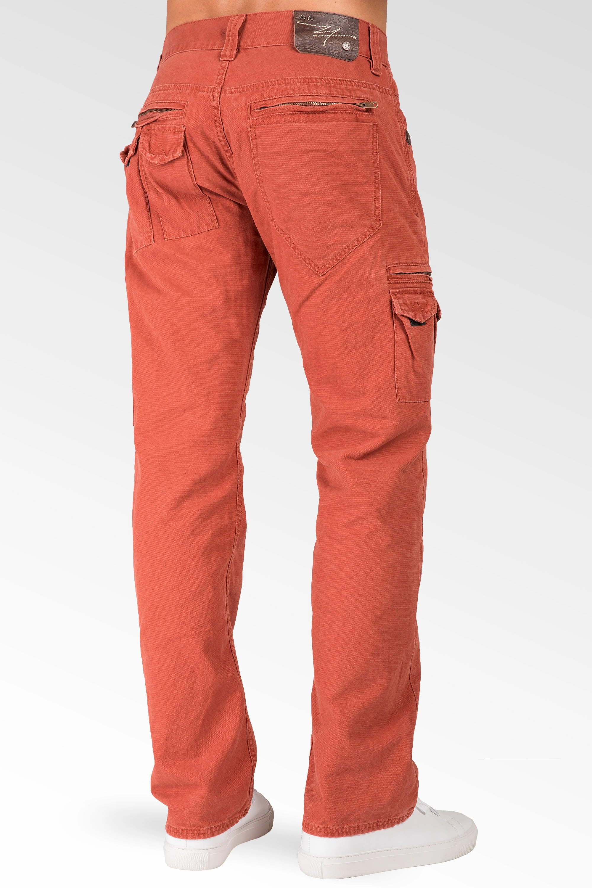 Pearl Tone Level 7 Men's BBQ Red Midrise Relaxed Fit Canvas Jeans Utility Cargo Pockets