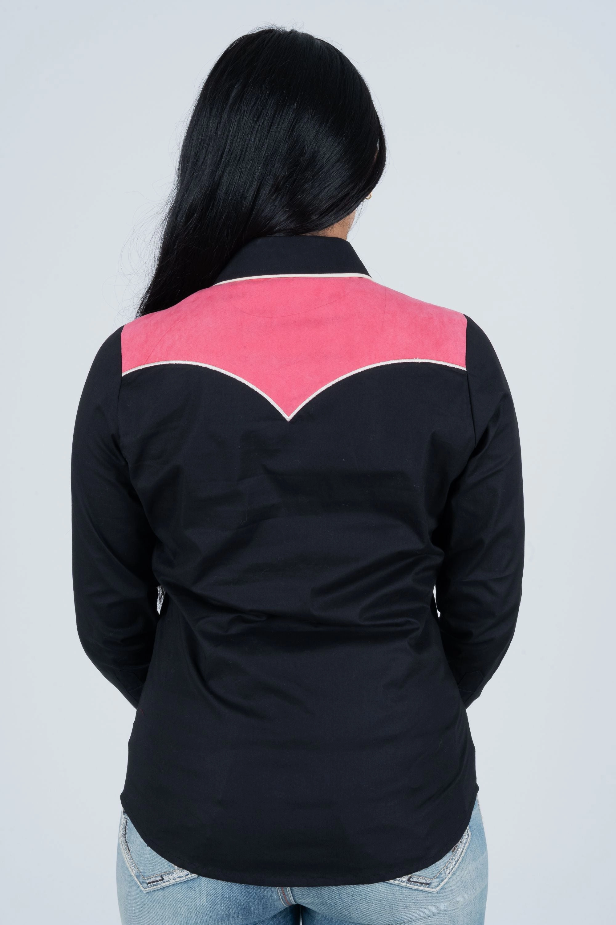 Ladies Cotton Black Embroidery Western Shirt With Suede networking event