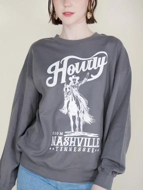 Howdy Nashville Sweatshirt Simple Pullover Quick Access Slit