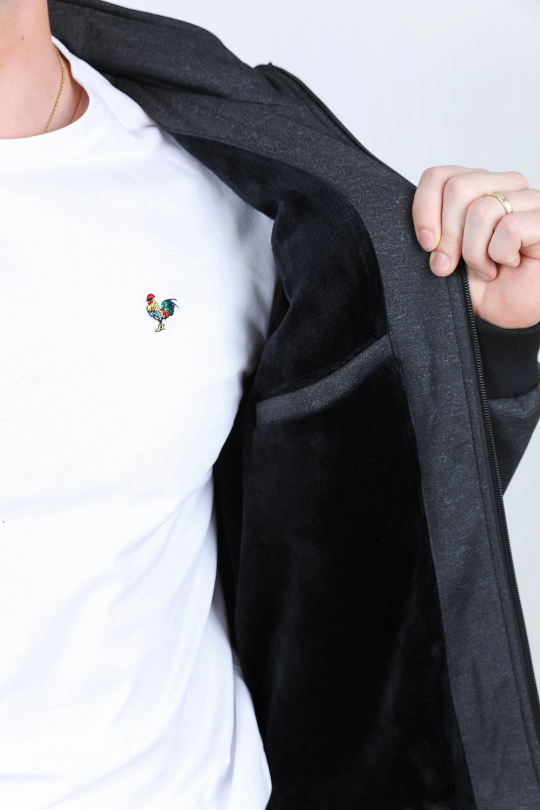 Mens Fur Lined Quilted Hooded Jacket - Charcoal SnagResistant Weave WrinkleResistant