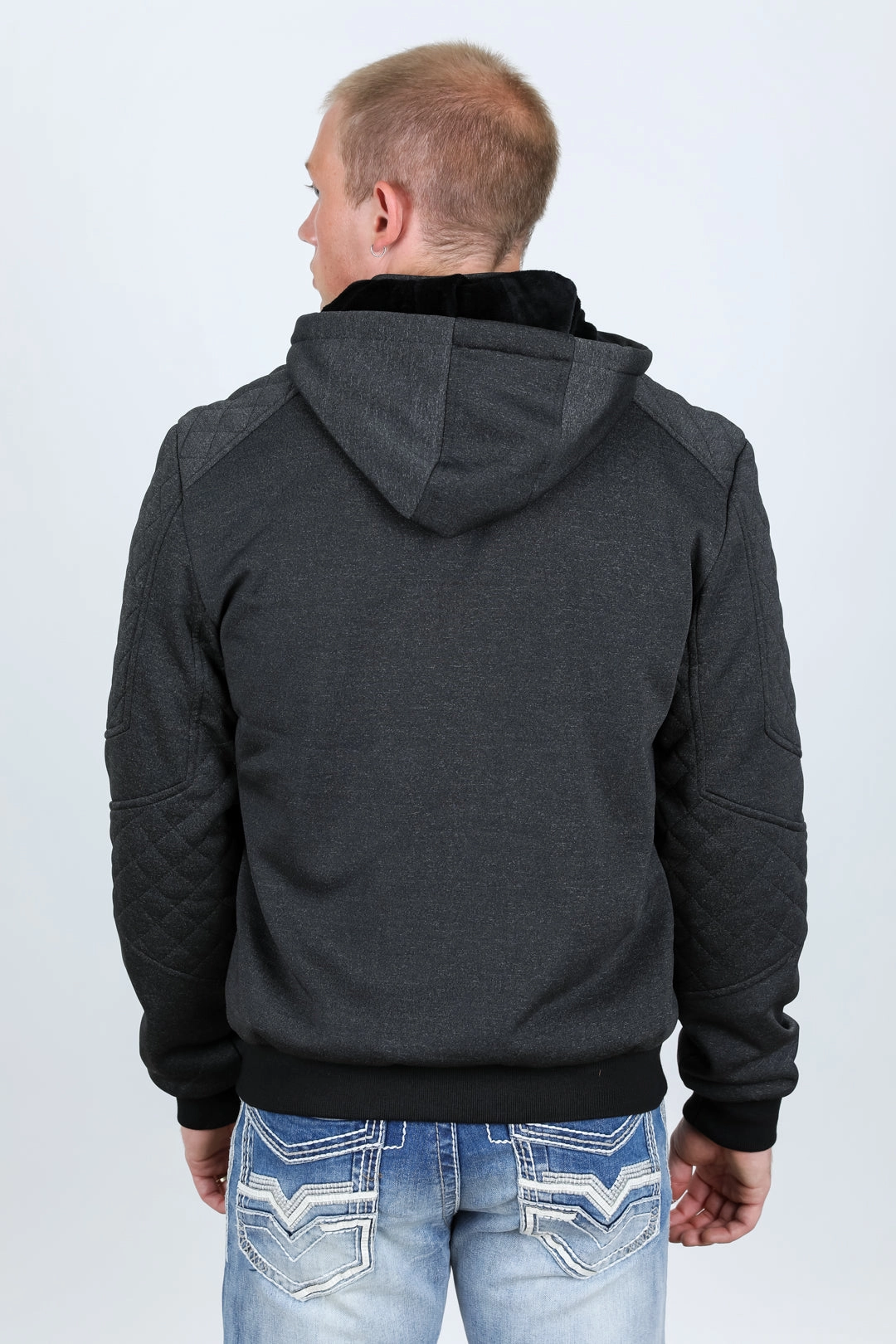 Mens Fur Lined Quilted Hooded Jacket - Charcoal All-Occasion