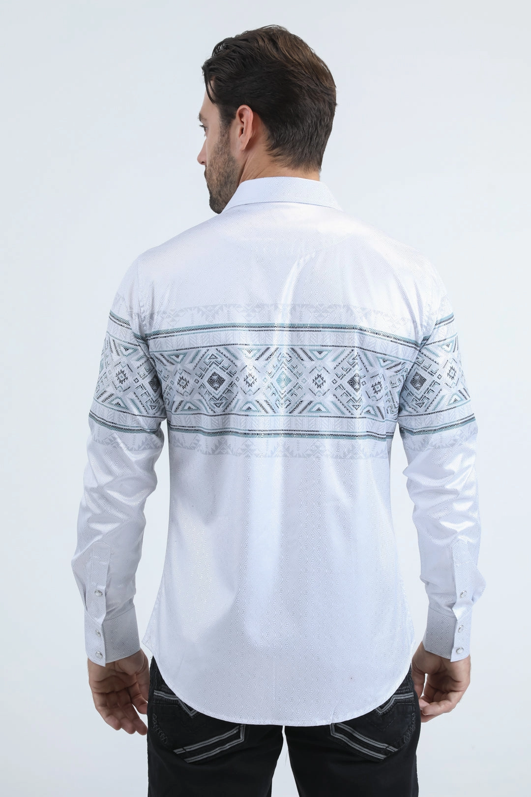 Smart Appearance Mens Modern Fit Panoramic Foil Print White Shirt