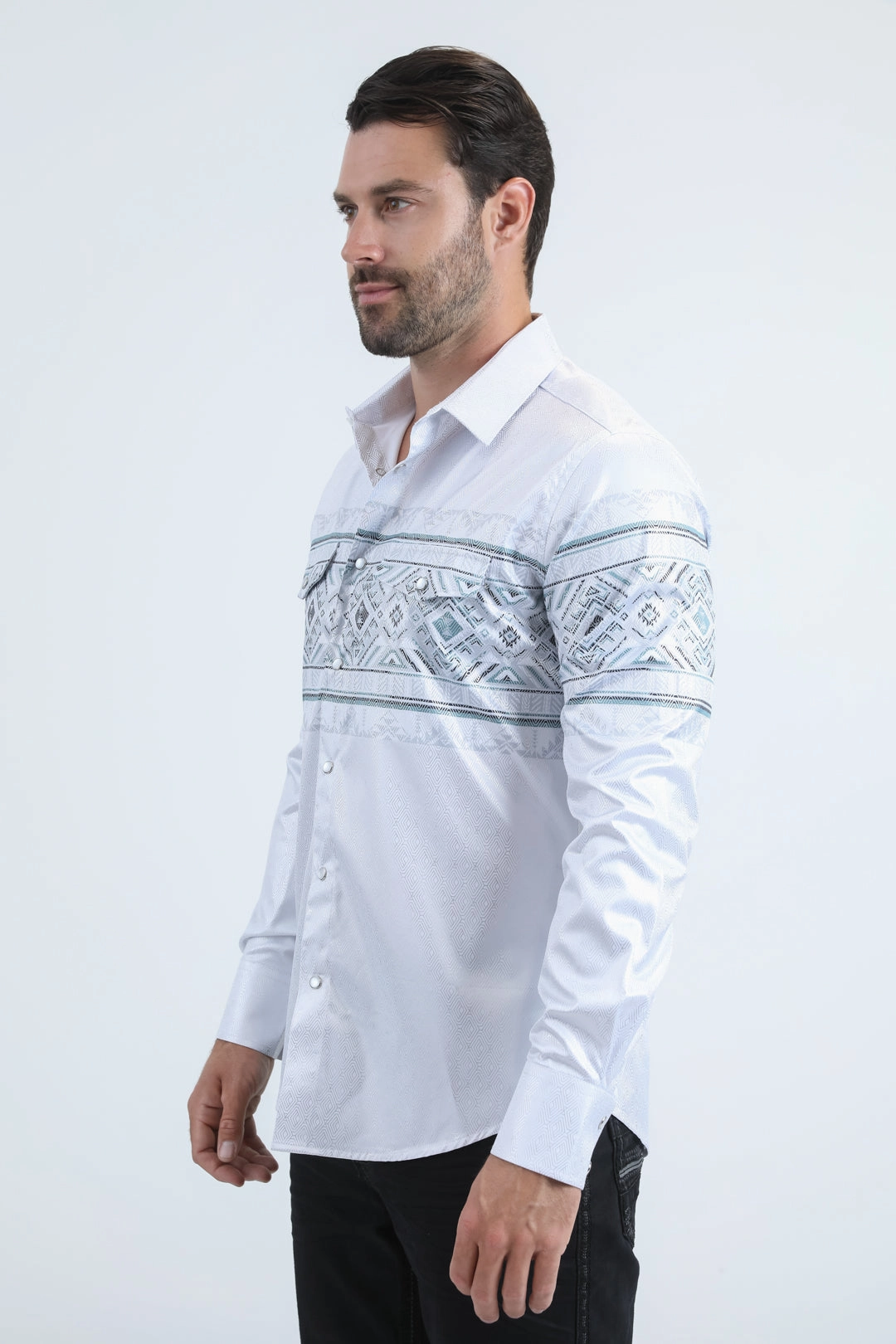 Mens Modern Fit Panoramic Foil Print White Shirt Eco Dye Technique Essential Piece