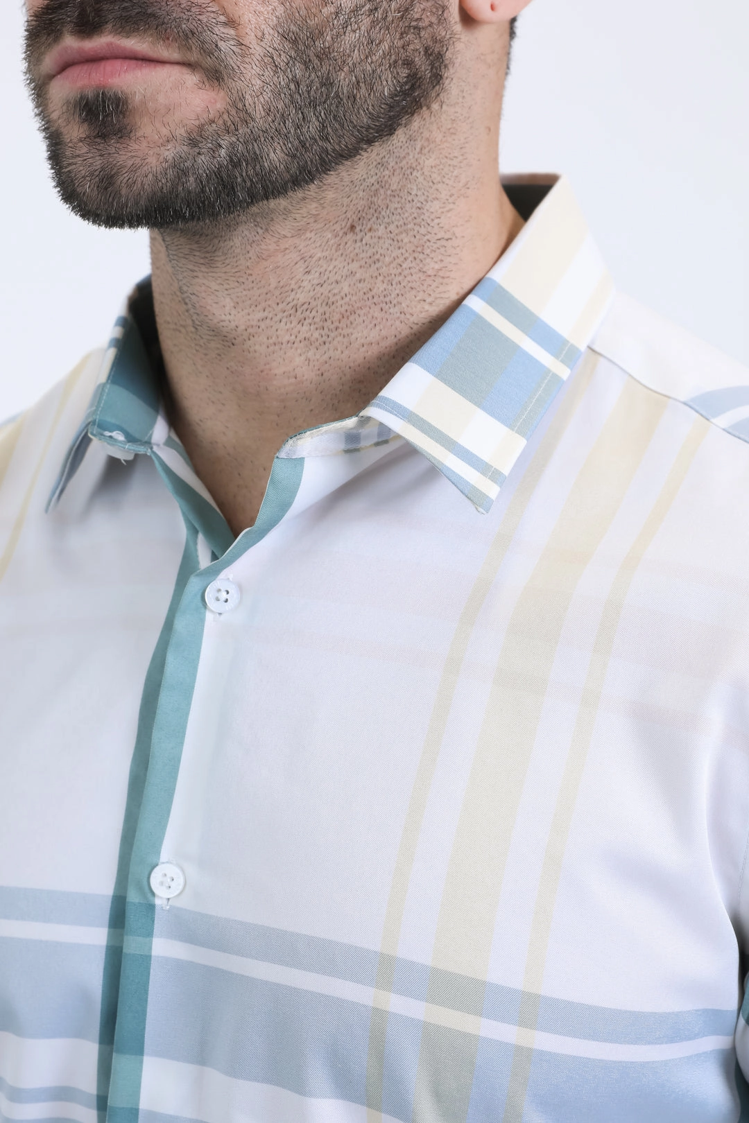 Everyday Comfort Coastal Vibes Mens Checkered Long Sleeve White Shirt