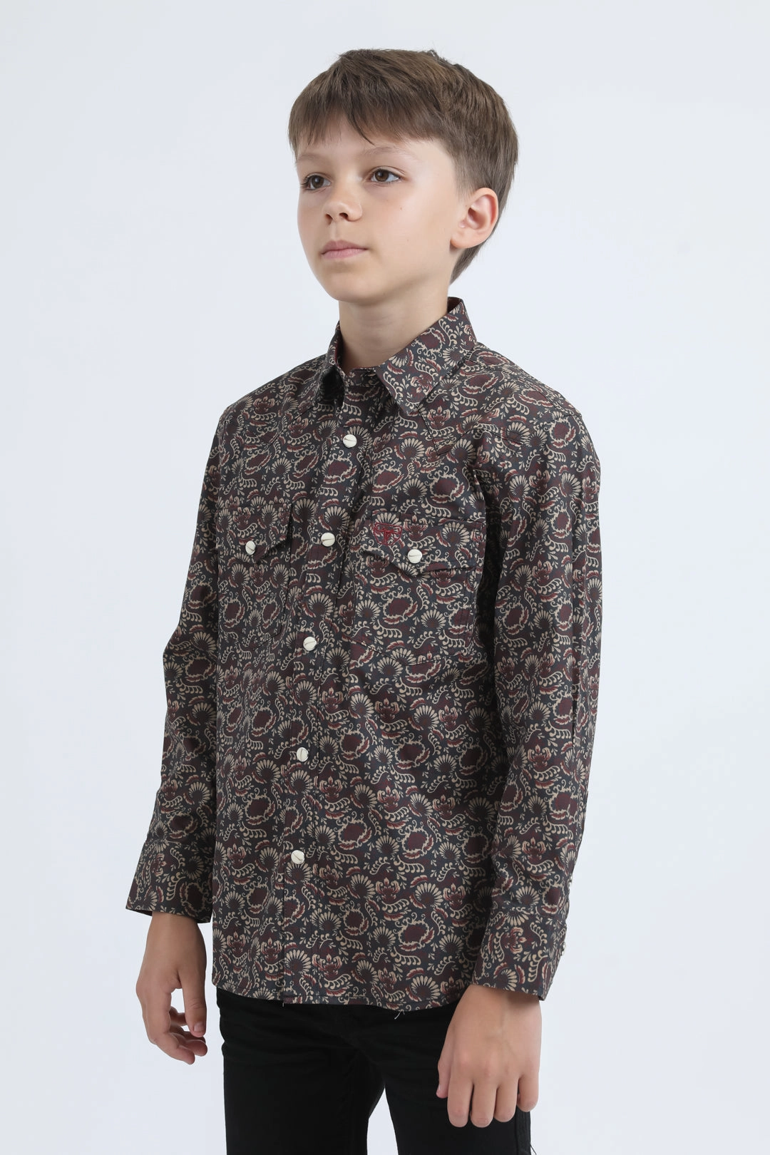 Kid's Western Modern Fit Cotton/Spandex Long Sleeve Black Shirt with Snaps Quality Material Quick Release Placket