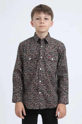 Student Essential Kid's Western Modern Fit Cotton/Spandex Long Sleeve Black Shirt with Snaps