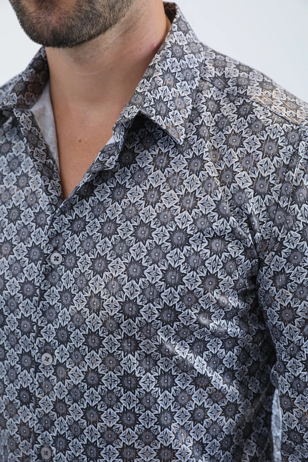 Sports Ready Abrasion resistant Mens Modern Fit Stretch Foil Fashion Grey Shirt