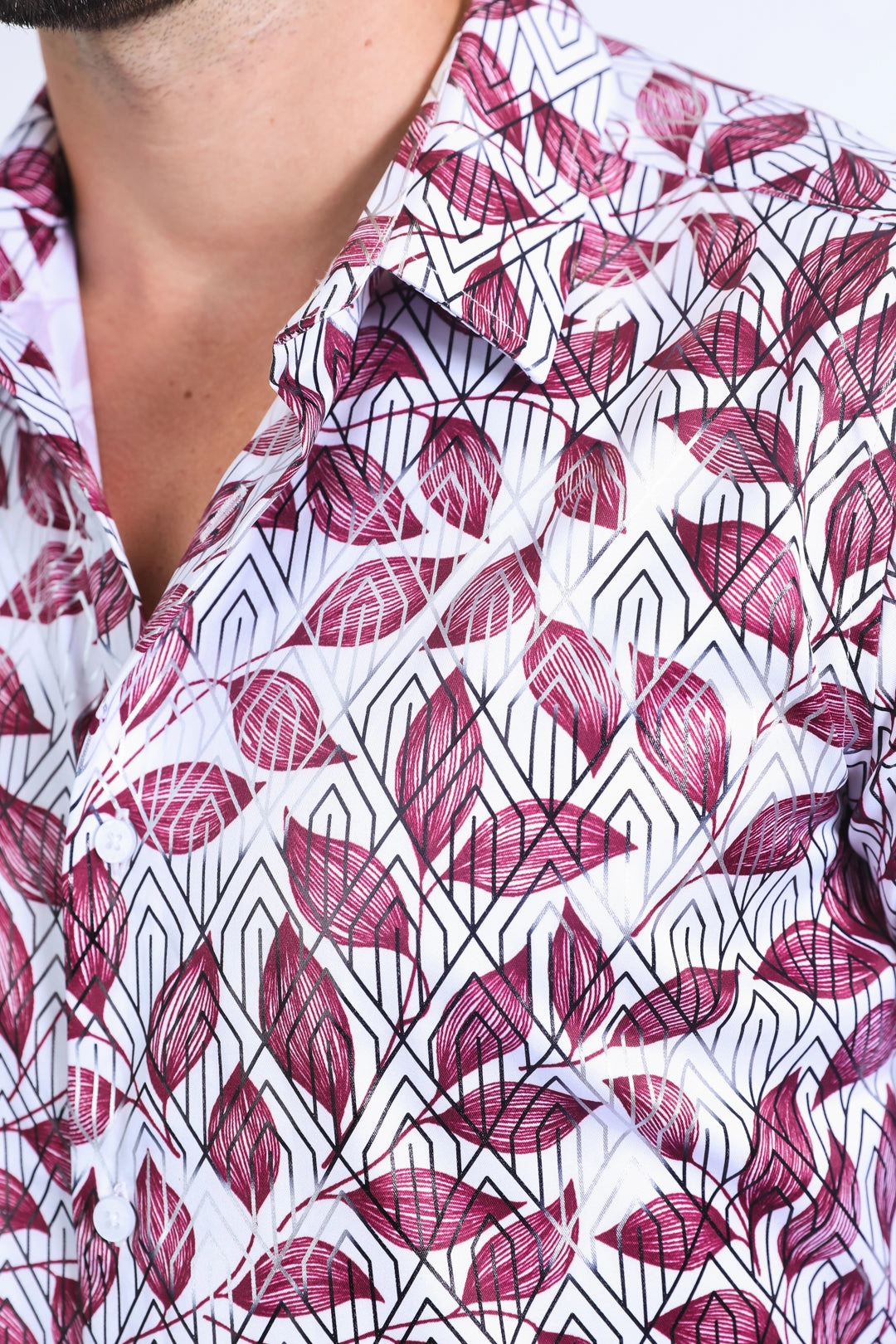 Mens Modern Fit Stretch Foil Fashion White Shirt Outdoor Adventure