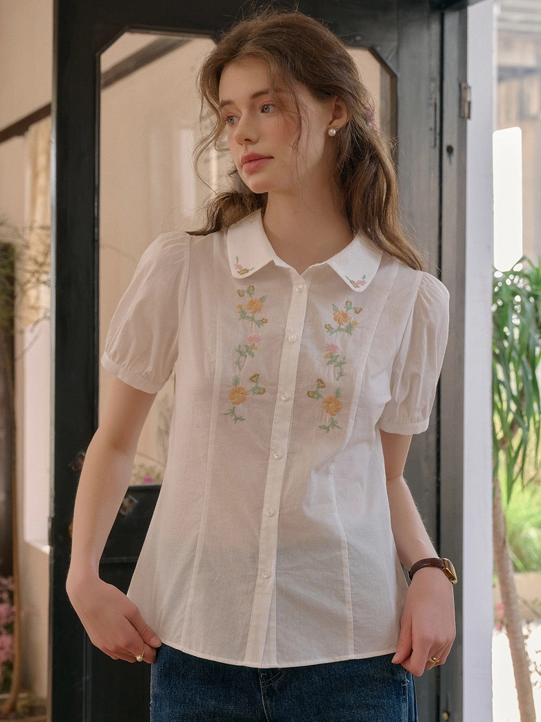 ??Final Sale??Elianna Peter Pan Collar 100% Cotton Blouse Activewear