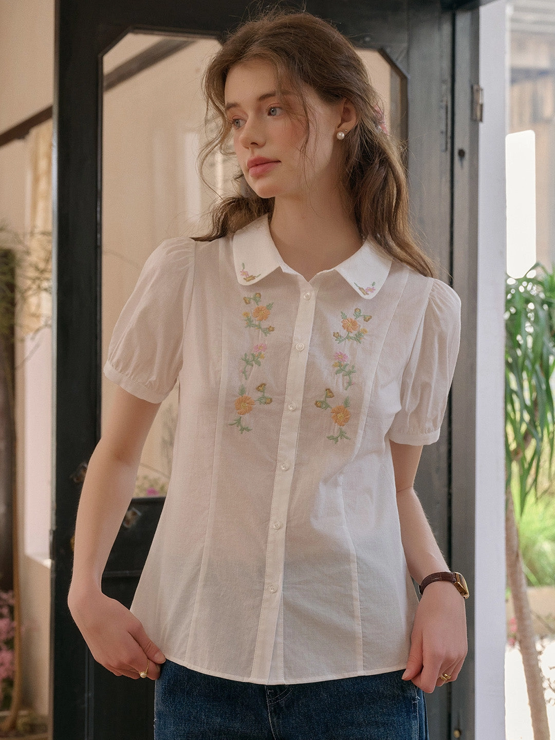 Outdoor Jacket Relax Vibe ??Final Sale??Elianna Peter Pan Collar 100% Cotton Blouse