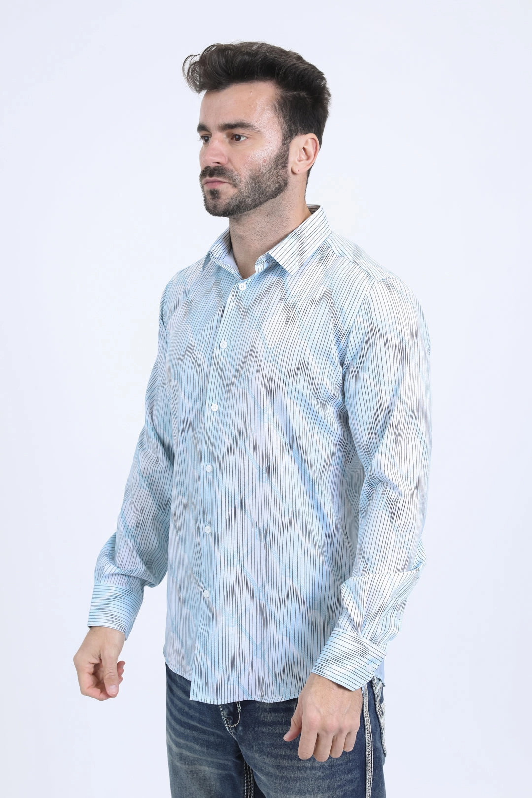 Premium Style Mens Modern Fit Stretch Foil Fashion White Shirt