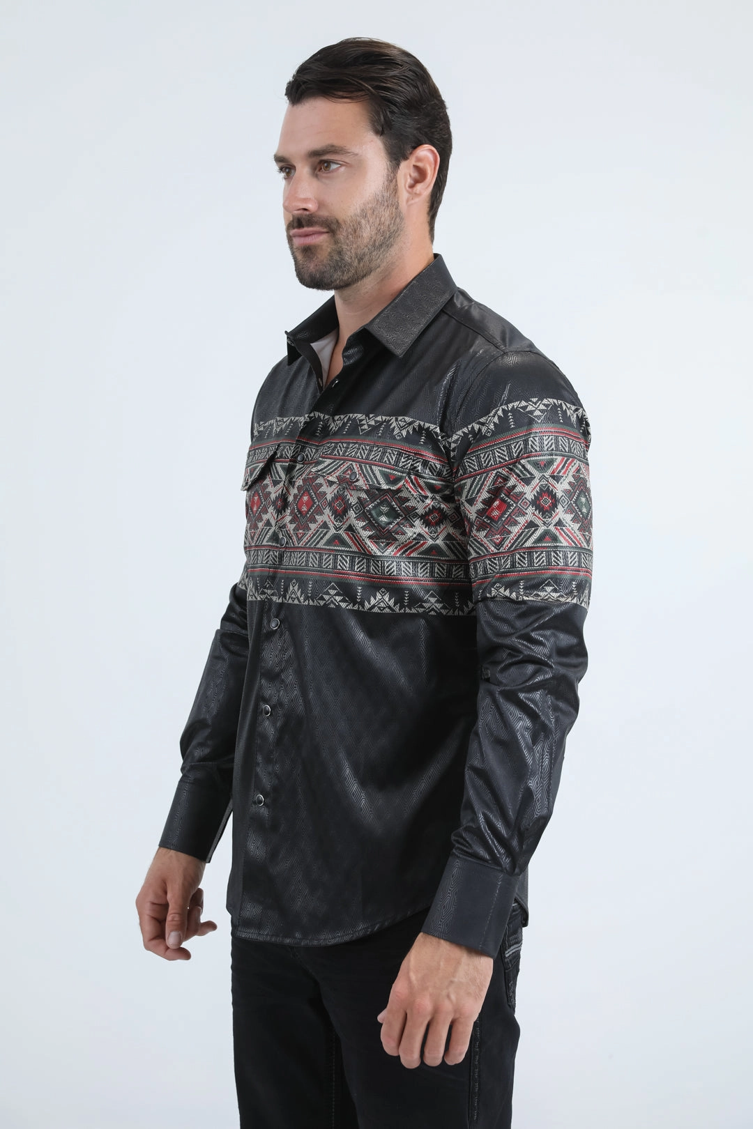 Lightweight Layers Mens Modern Fit Panoramic Foil Print Black Shirt