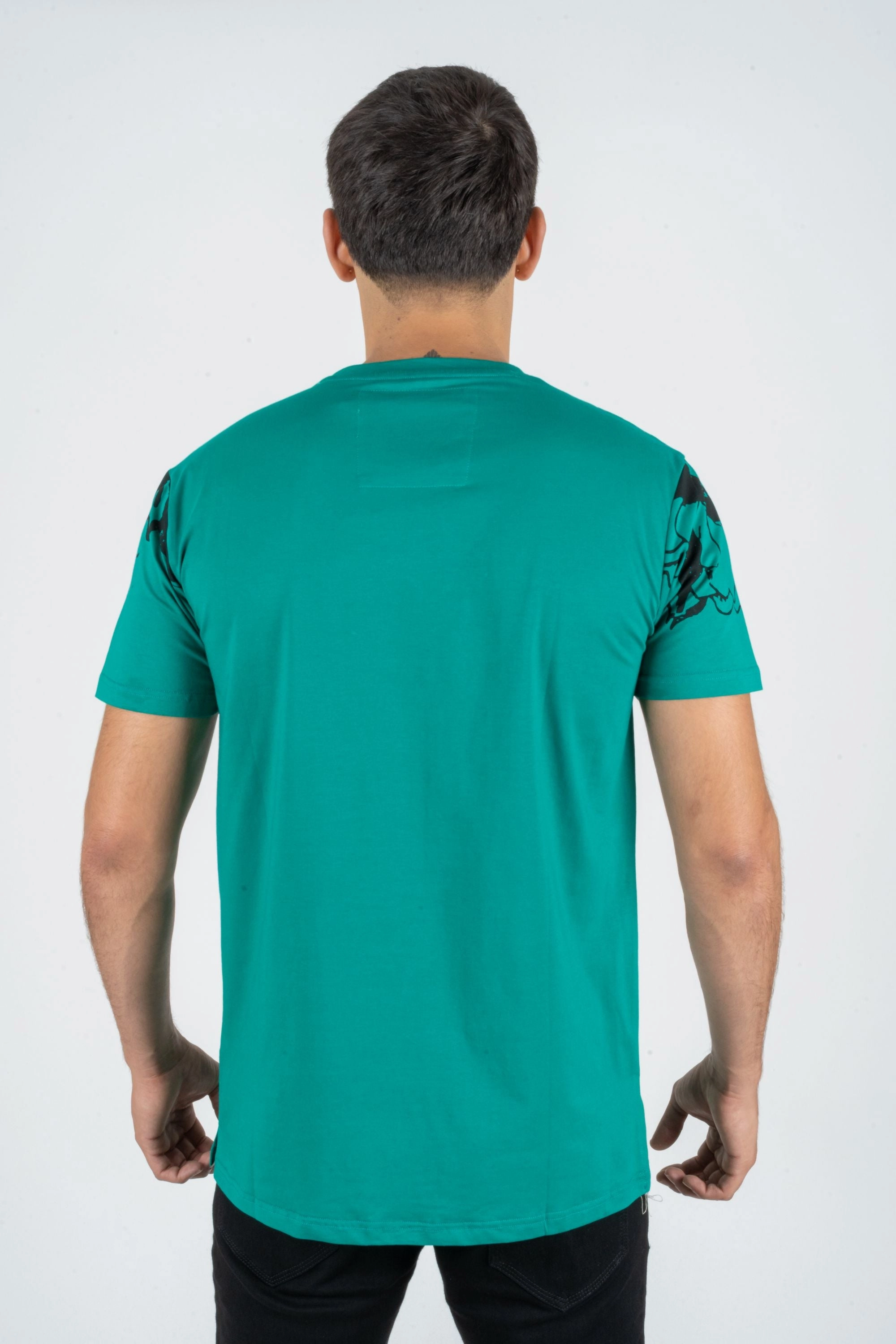 Classic Layer Wear Men's Cotton Teal Rhinestone T-shirt