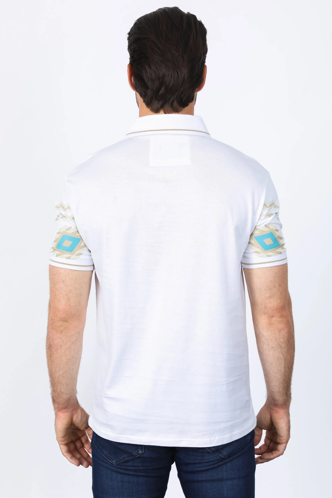 Fashionable Top Men's White Aztec Panoramic Print Polo