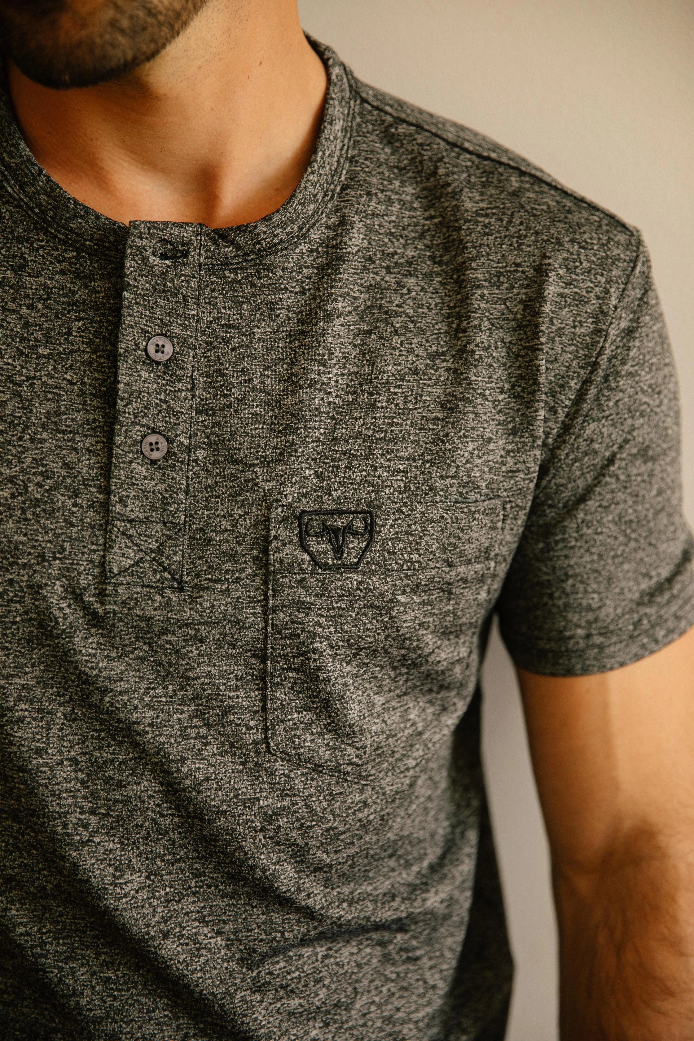 Mens Modern Fit Stretch Henley T-Shirt with Logo Comfort Flex ReinforcedShoulderPanels